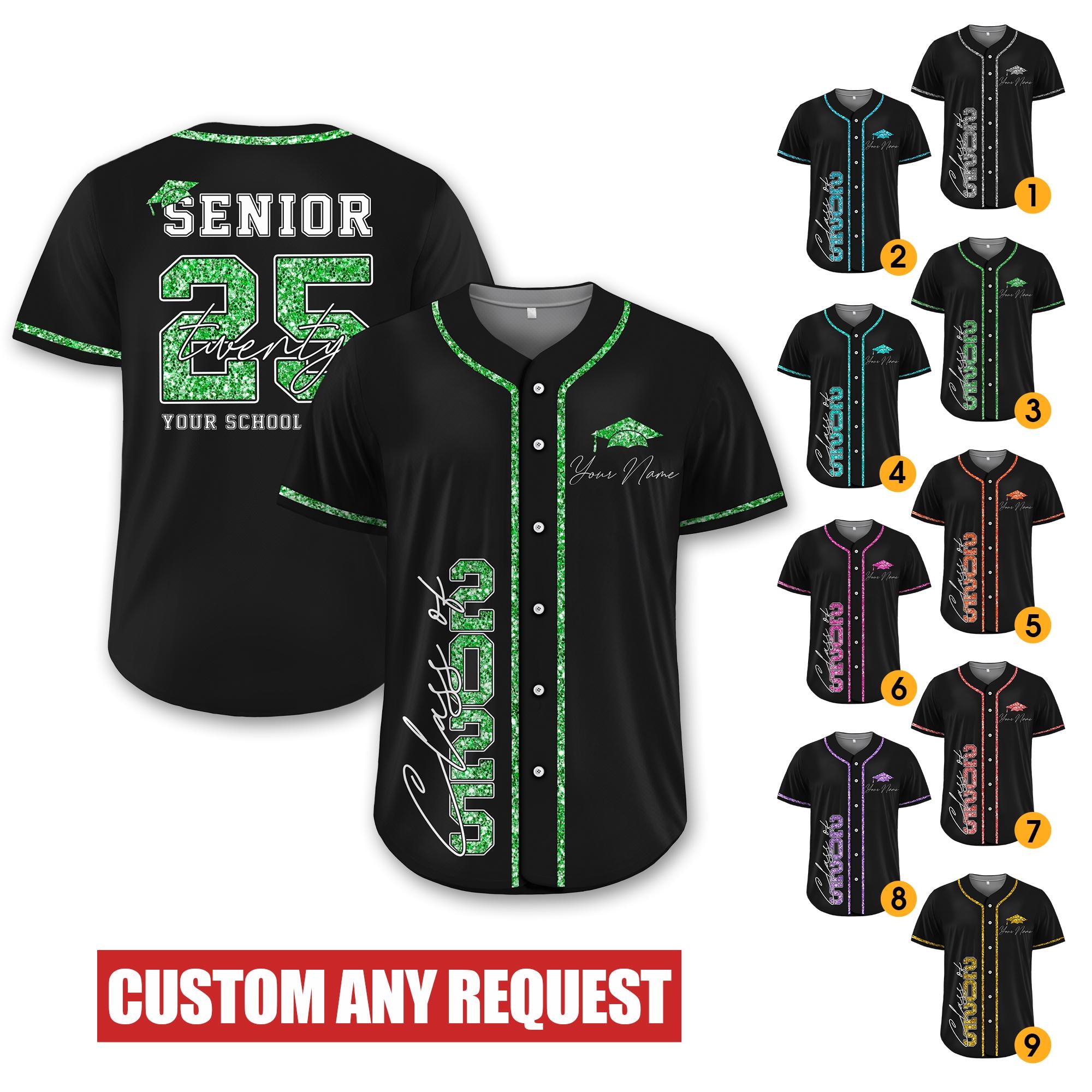 Custom Senior 2025 Baseball Jersey For Men Women Youth Kid, Personalized Glitter Class of 2025 Shirt, High School Graduation Family Matching