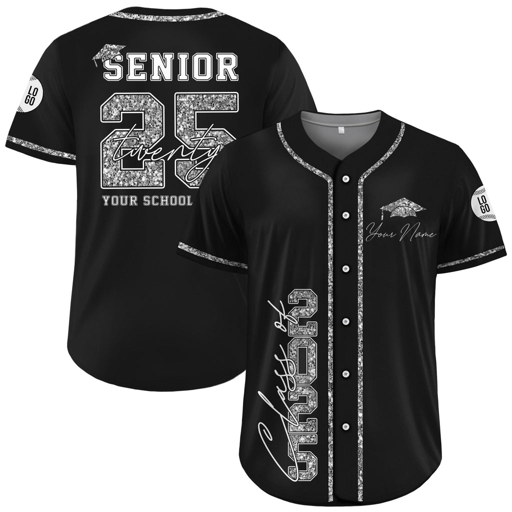 Custom Senior 2025 Baseball Jersey For Men Women Youth Kid, Personalized Glitter Class of 2025 Shirt, High School Graduation Family Matching