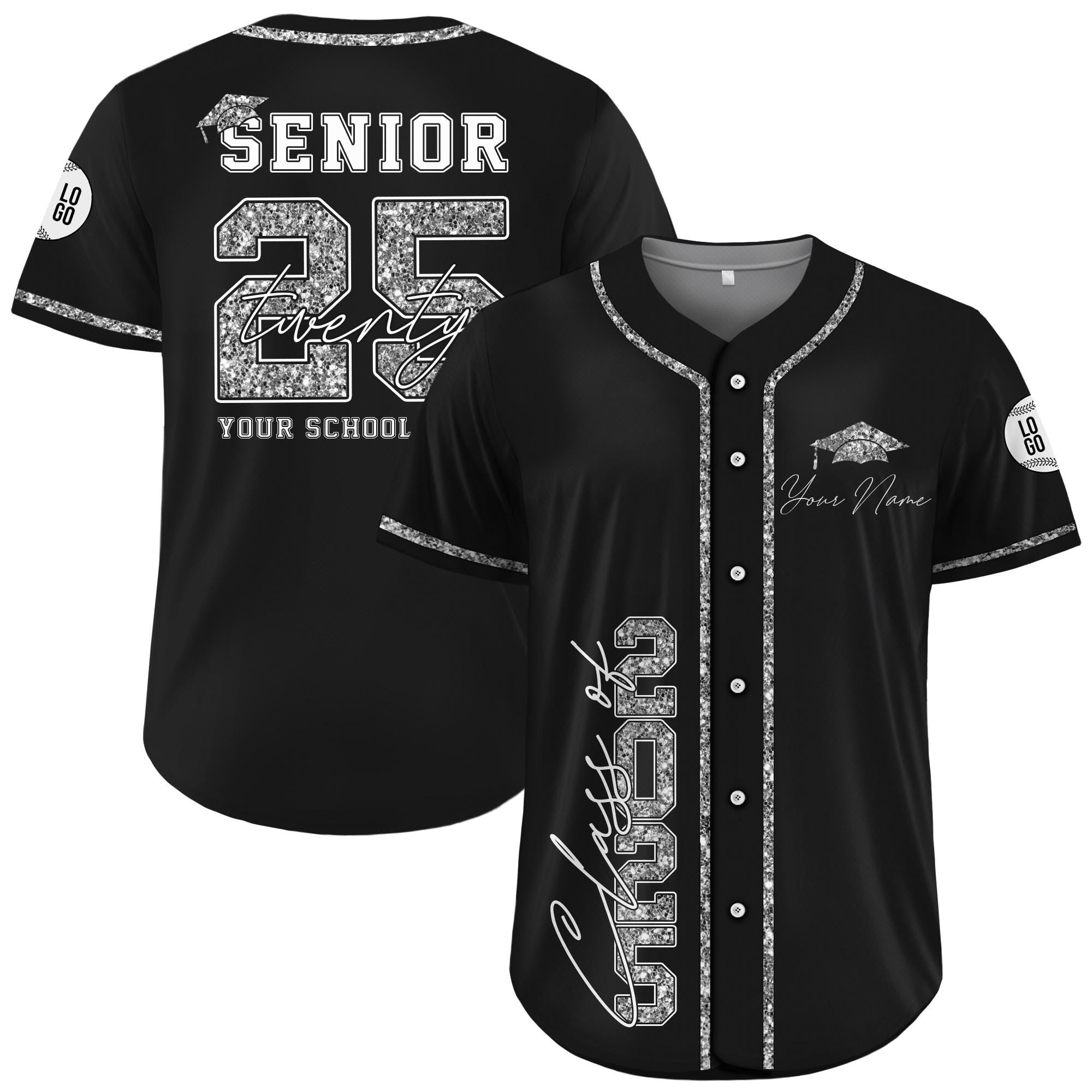 Custom Senior 2025 Baseball Jersey For Men Women Youth Kid, Personalized Glitter Class of 2025 Shirt, High School Graduation Family Matching