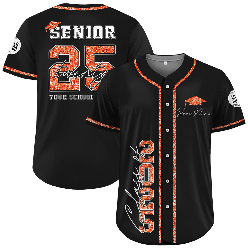 Custom Senior 2025 Baseball Jersey For Men Women Youth Kid, Personalized Glitter Class of 2025 Shirt, High School Graduation Family Matching