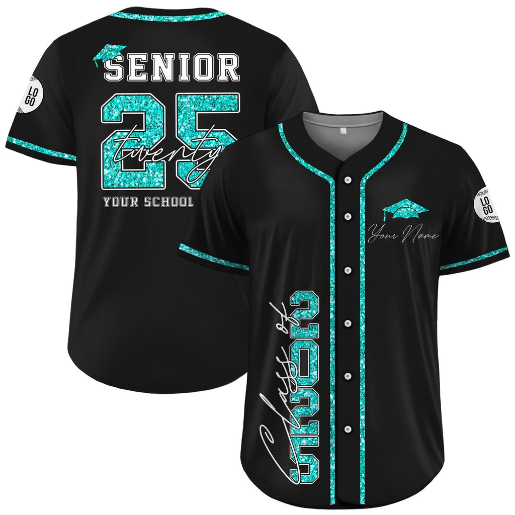 Custom Senior 2025 Baseball Jersey For Men Women Youth Kid, Personalized Glitter Class of 2025 Shirt, High School Graduation Family Matching