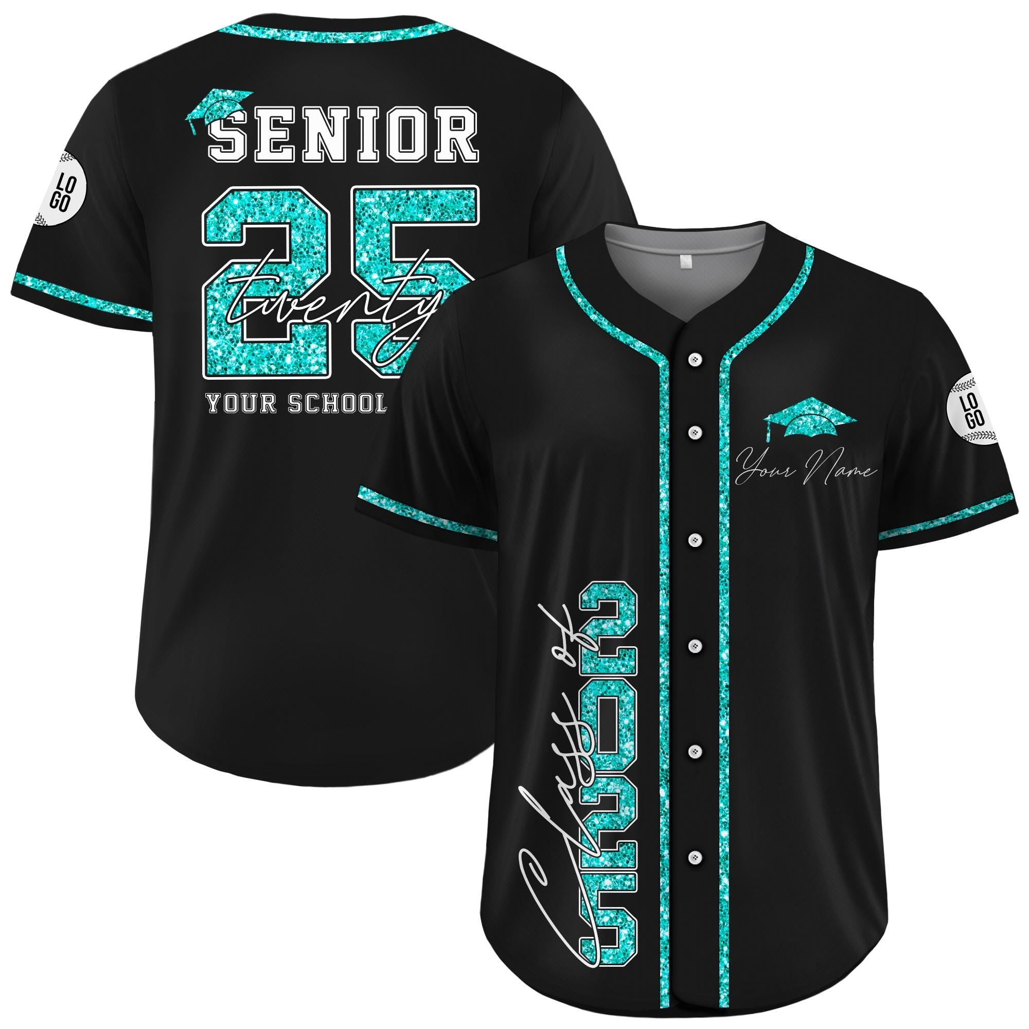 Custom Senior 2025 Baseball Jersey For Men Women Youth Kid, Personalized Glitter Class of 2025 Shirt, High School Graduation Family Matching