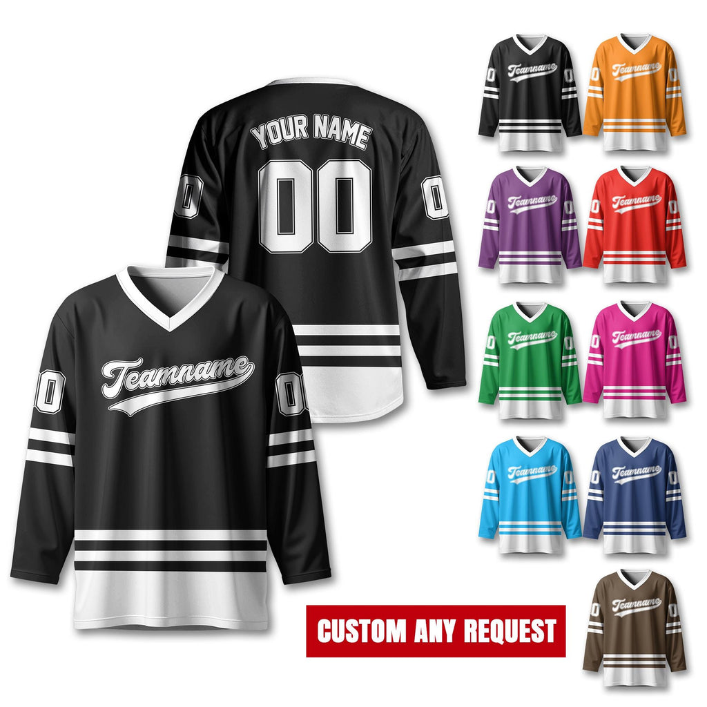 Personalized Ice Hockey Jersey Men Women, Custom Name Number Long Sleeve Jerseys Shirt Sport Team Uniform for Hockey Fans Gift