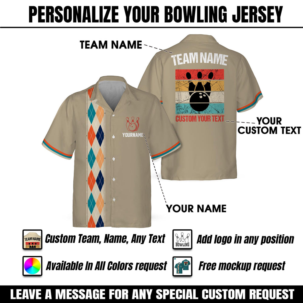 Personalized Retro Bowling Hawaiian Jersey, Custom Team Name Bowler Button Down Shirt, Matching Bowling Team Shirt, Bowling Lovers Gift