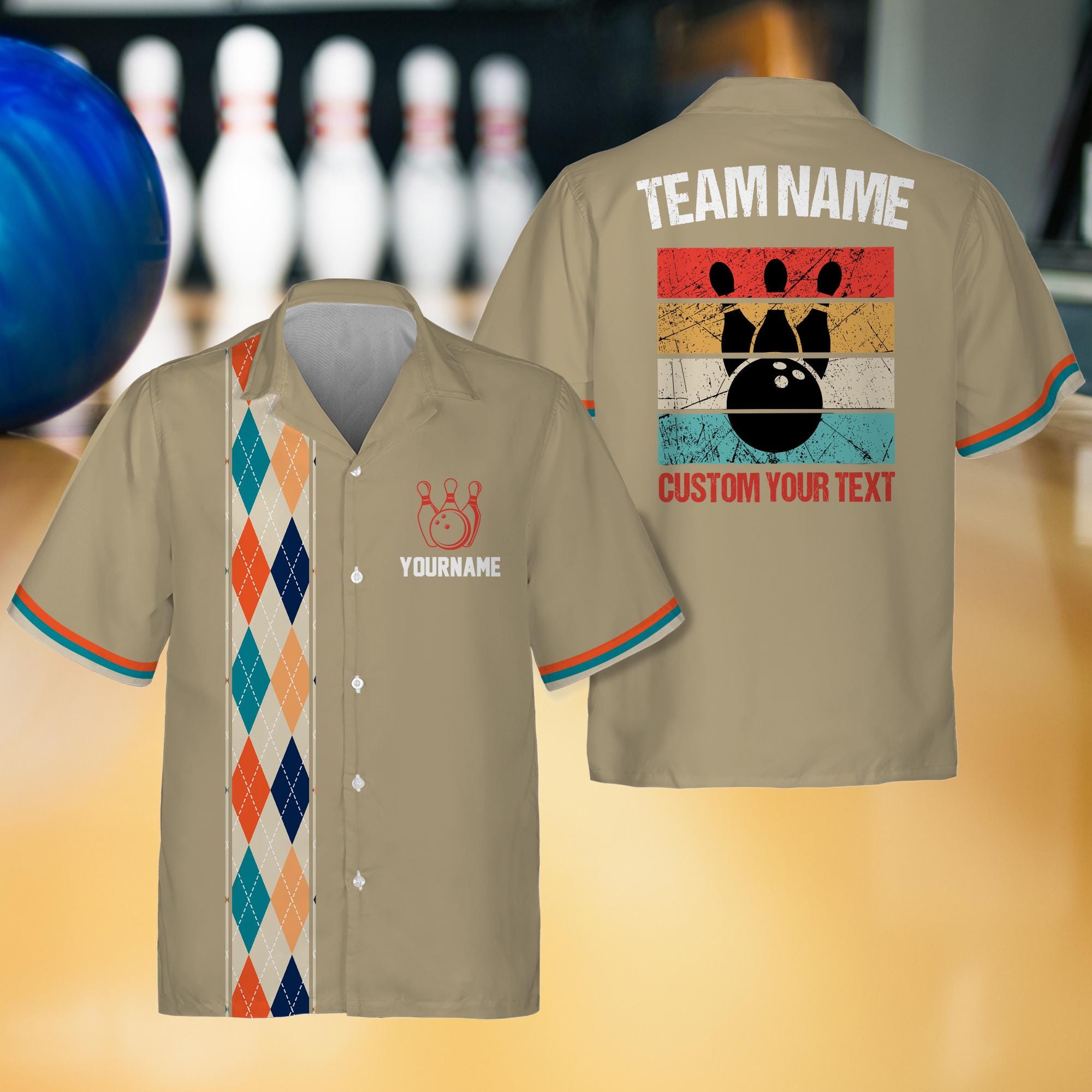 Personalized Retro Bowling Hawaiian Jersey, Custom Team Name Bowler Button Down Shirt, Matching Bowling Team Shirt, Bowling Lovers Gift