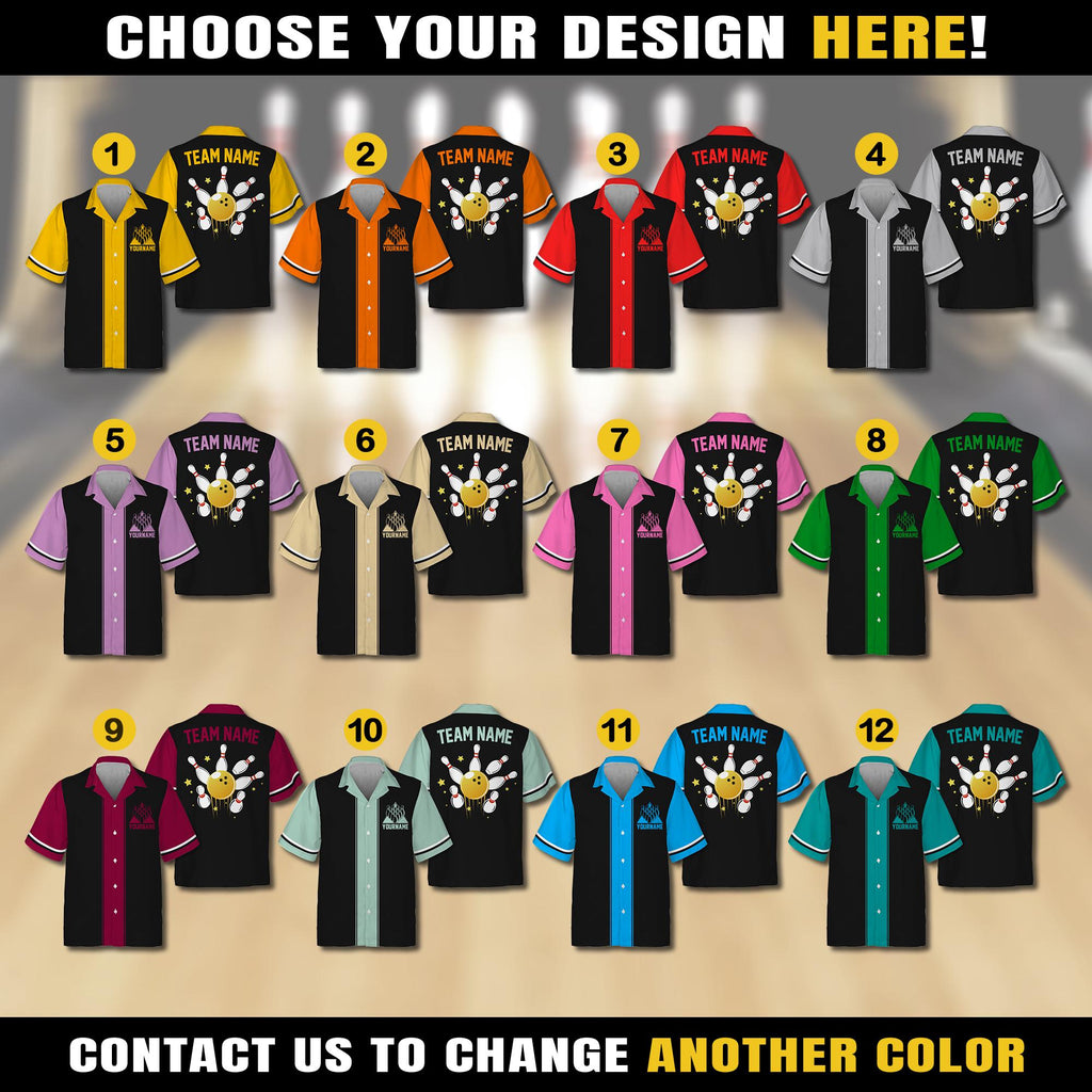 Personalized Hawaiian Bowling Jersey for Adult Youth Kid, Custom Name Matching Bowling Team Jersey Shirt, Button Down Vintage Bowling shirt