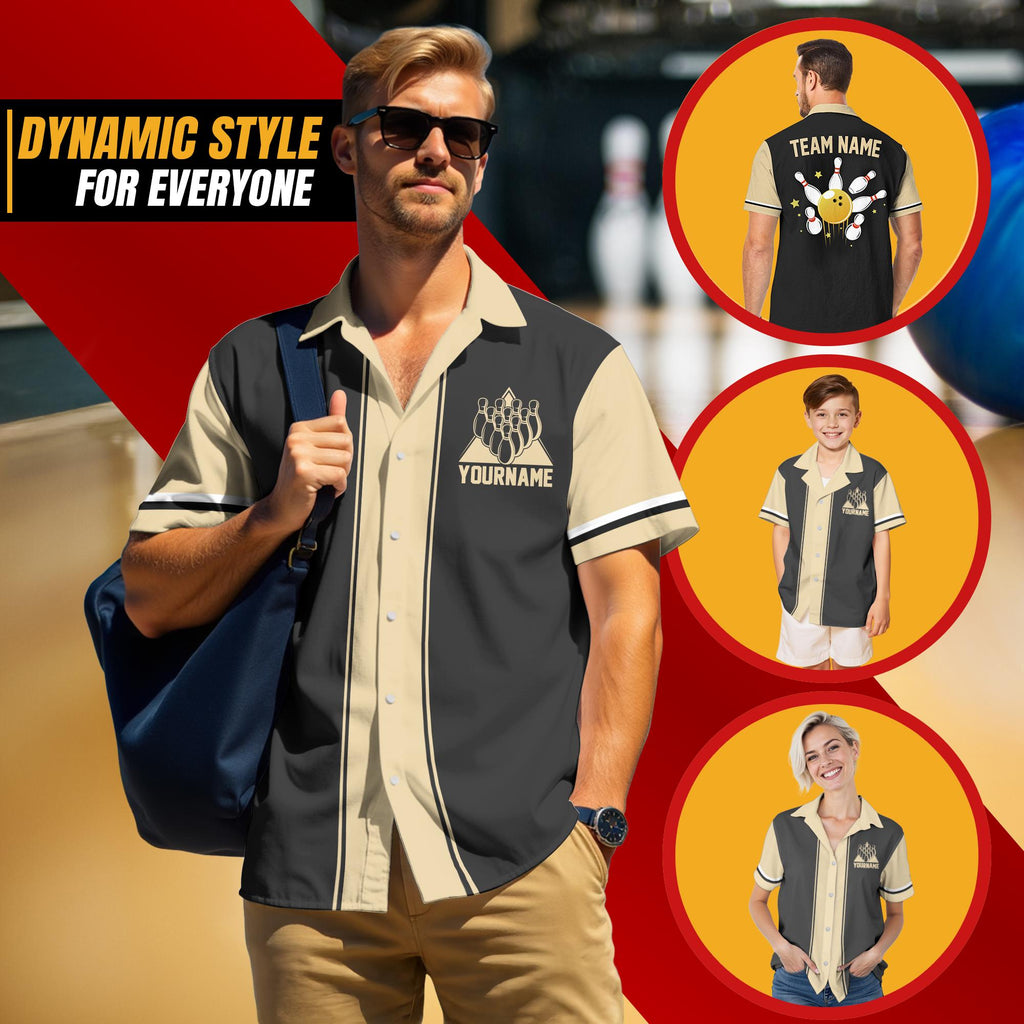 Personalized Hawaiian Bowling Jersey for Men Women Youth, Custom Name Matching Bowling Button Down Shirt, Team Shirt Bowling Lover Squad
