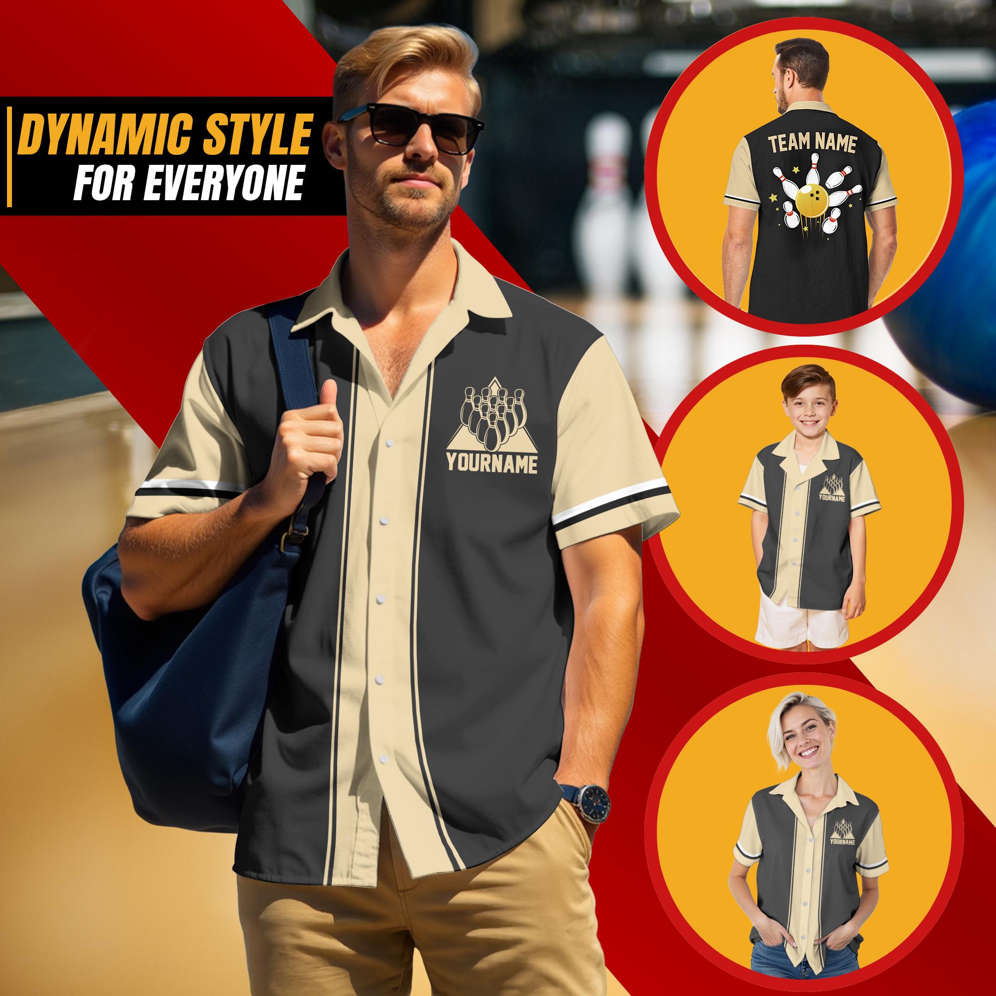Personalized Hawaiian Bowling Jersey for Men Women Youth, Custom Name Matching Bowling Button Down Shirt, Team Shirt Bowling Lover Squad