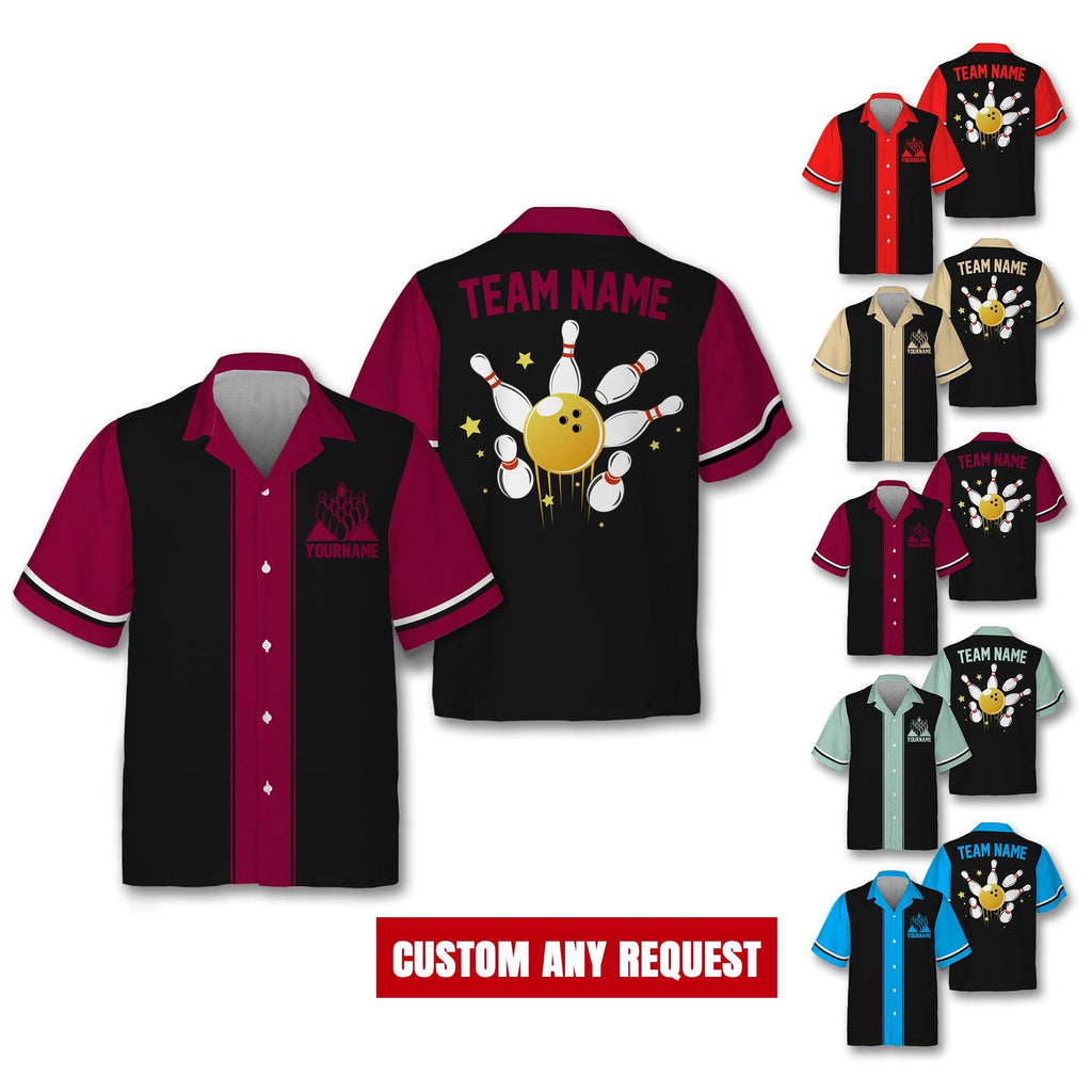 Personalized Hawaiian Bowling Jersey for Adult Youth Kid, Custom Name Matching Bowling Team Jersey Shirt, Button Down Bowling Jersey Gift