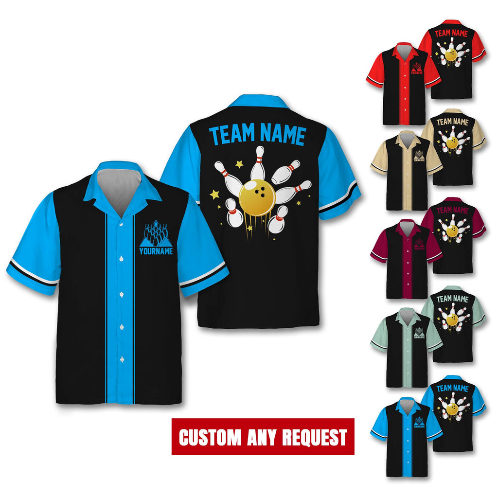 Personalized Hawaiian Bowling Jersey for Adult Youth Kid, Custom Name Matching Bowling Team Jersey Shirt, Button Down Vintage Bowling shirt