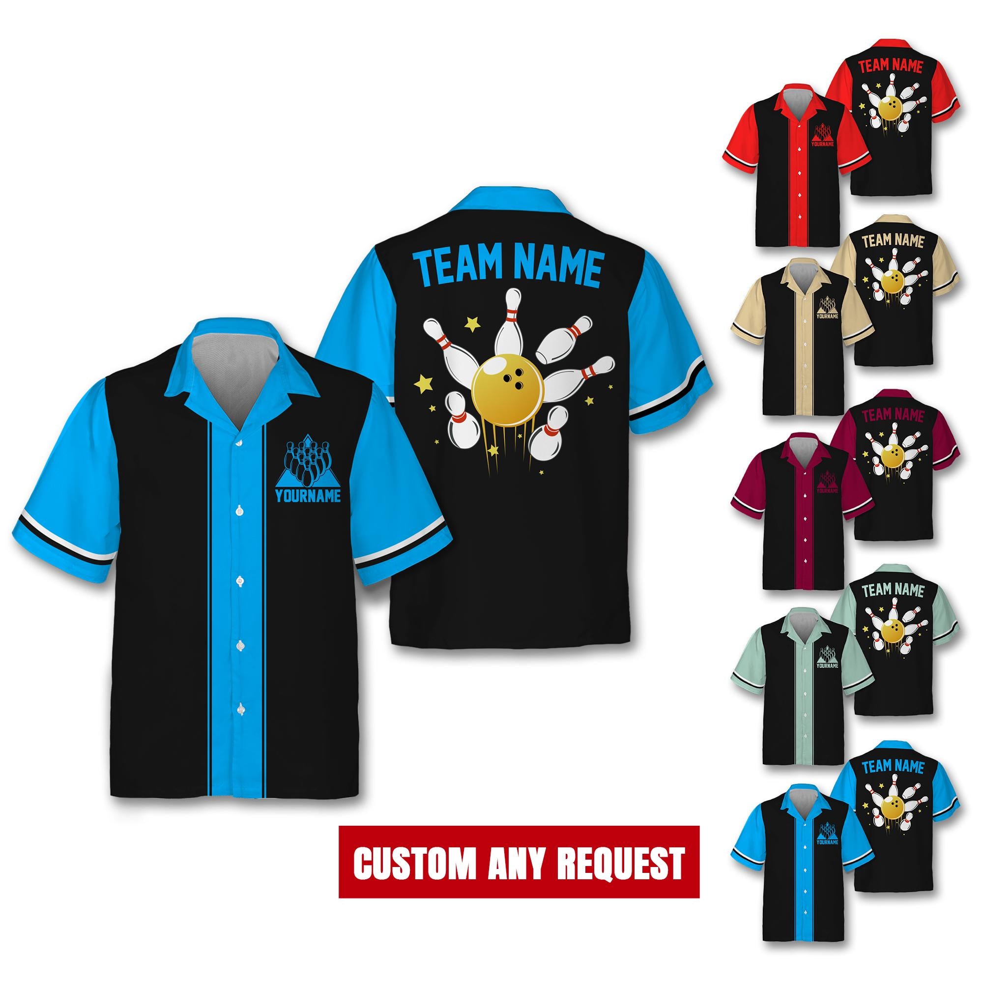 Personalized Hawaiian Bowling Jersey for Adult Youth Kid, Custom Name Matching Bowling Team Jersey Shirt, Button Down Vintage Bowling shirt