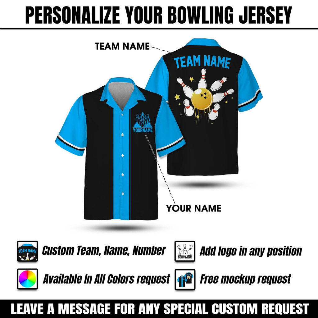 Personalized Hawaiian Bowling Jersey for Adult Youth Kid, Custom Name Matching Bowling Team Jersey Shirt, Button Down Vintage Bowling shirt