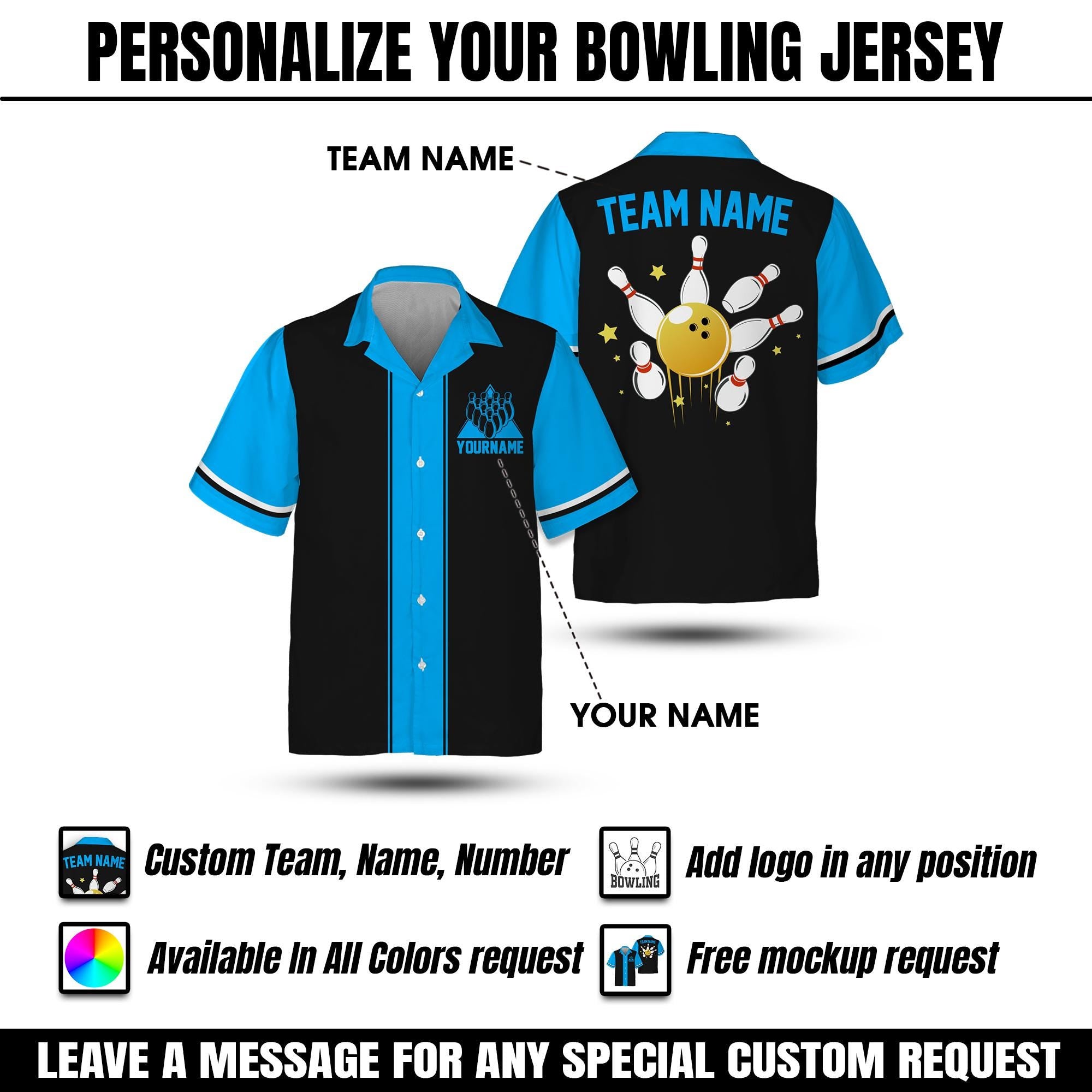 Personalized Hawaiian Bowling Jersey for Adult Youth Kid, Custom Name Matching Bowling Team Jersey Shirt, Button Down Vintage Bowling shirt