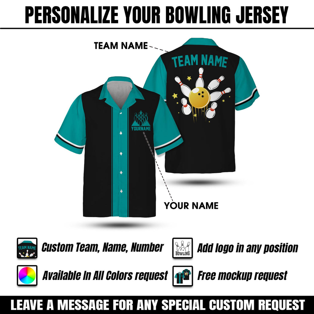 Custom Hawaiian Bowling Jersey for Men Women Youth Kid, Matching Bowling Team Jersey, Short Sleeve Button Down Hawaii Bowling Jersey Gift