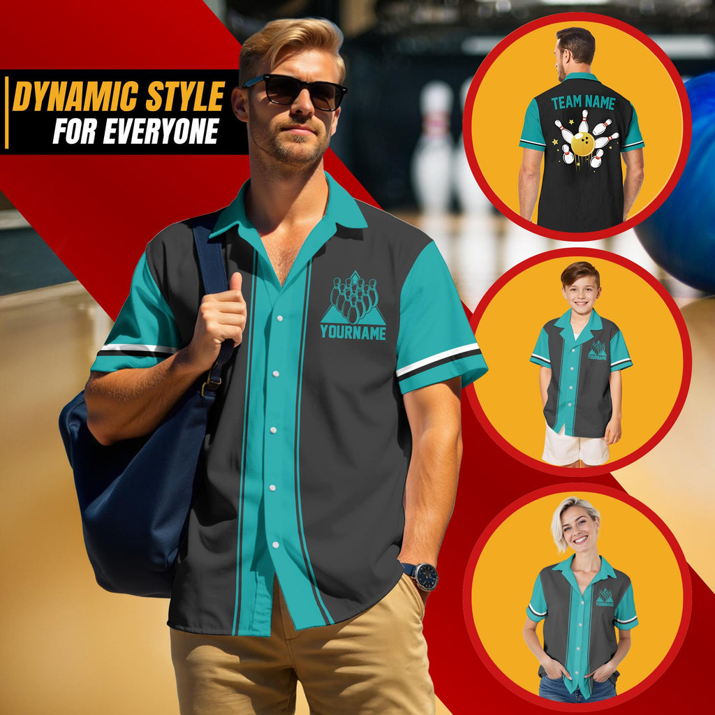 Custom Hawaiian Bowling Jersey for Men Women Youth Kid, Matching Bowling Team Jersey, Short Sleeve Button Down Hawaii Bowling Jersey Gift