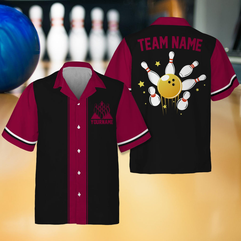 Personalized Hawaiian Bowling Jersey for Adult Youth Kid, Custom Name Matching Bowling Team Jersey Shirt, Button Down Bowling Jersey Gift