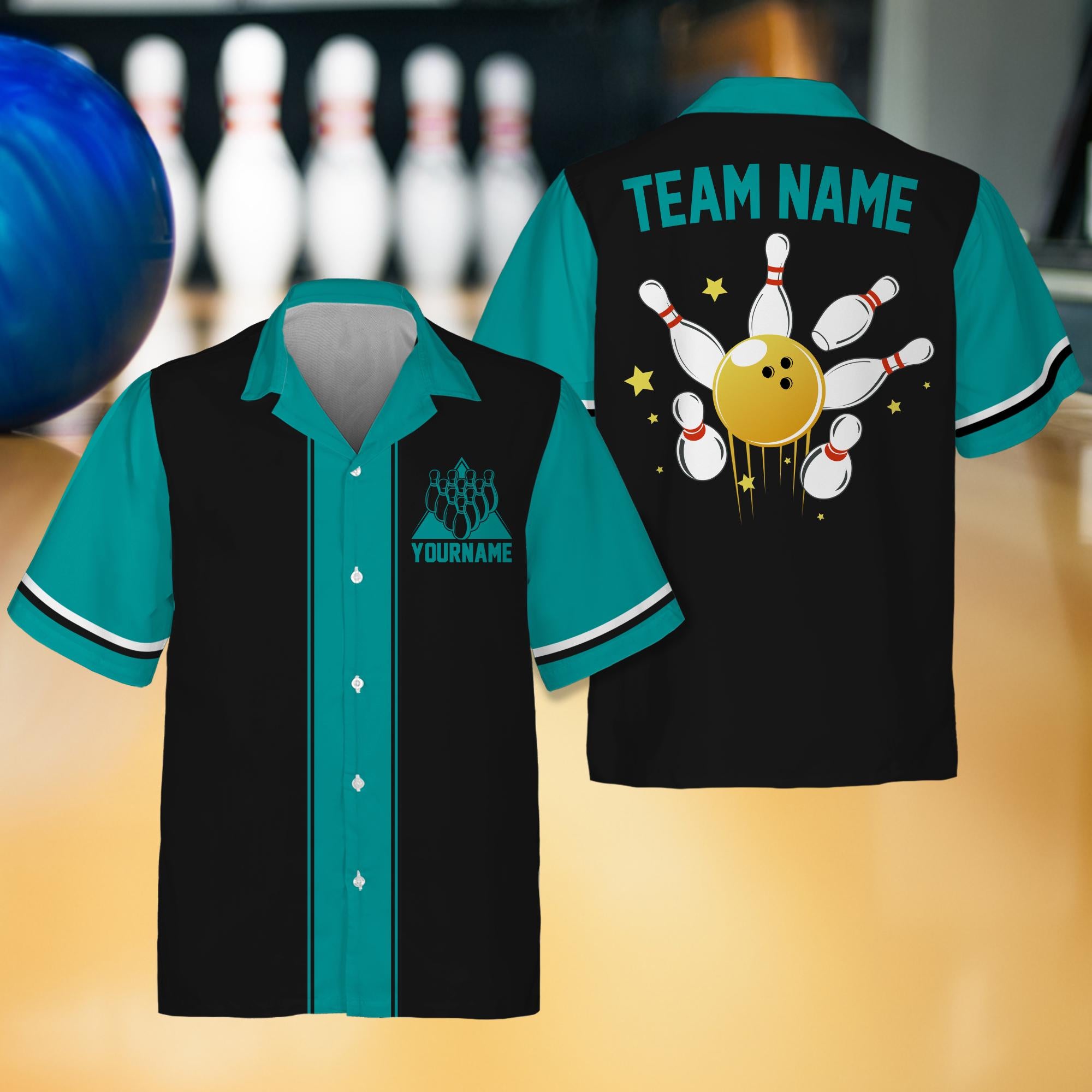 Personalized Hawaiian Bowling Jersey for Adult Youth Kid, Custom Name Matching Bowling Team Jersey Shirt, Button Down Bowling Jersey Gift