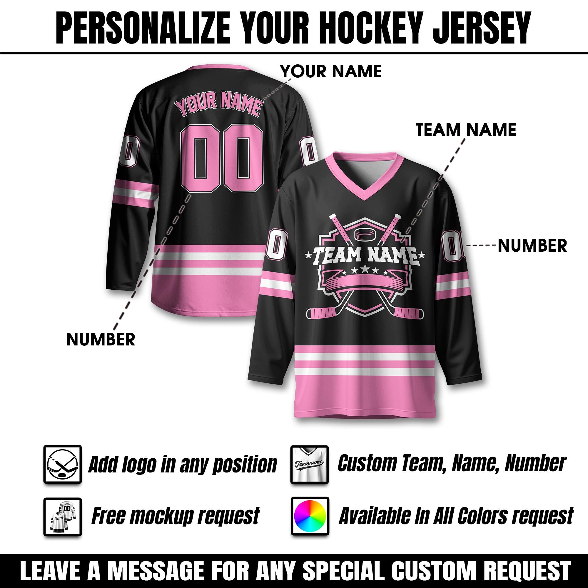 Custom Unisex Hockey Jersey with Team Name Number And Logo, Personalized V-Neck Sport Hockey Jerseys for Men Women Gift Fans