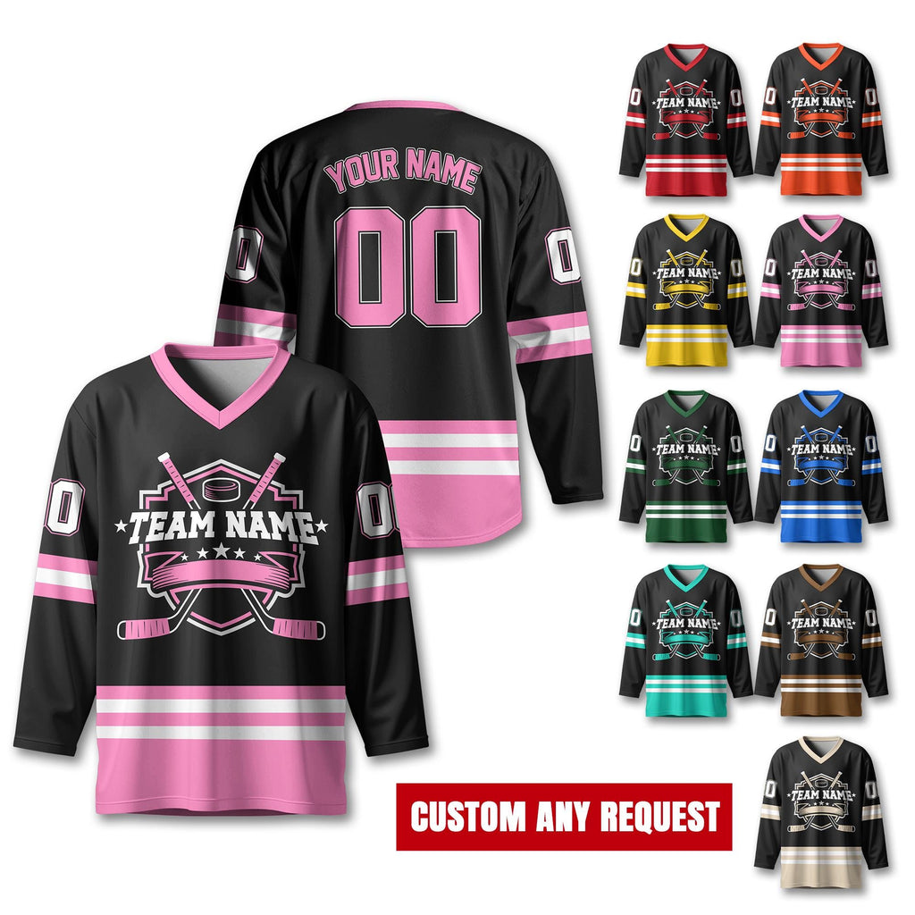 Custom Unisex Hockey Jersey with Team Name Number And Logo, Personalized V-Neck Sport Hockey Jerseys for Men Women Gift Fans