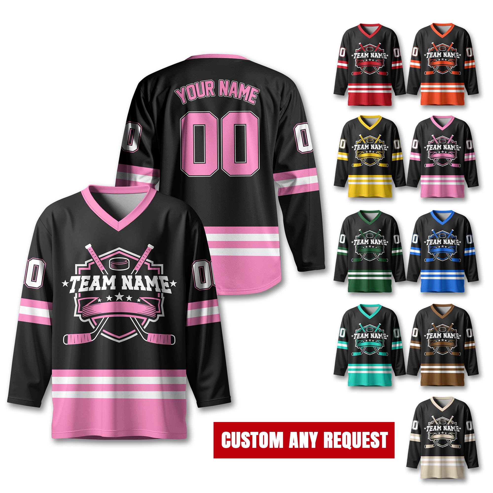 Custom Unisex Hockey Jersey with Team Name Number And Logo, Personalized V-Neck Sport Hockey Jerseys for Men Women Gift Fans