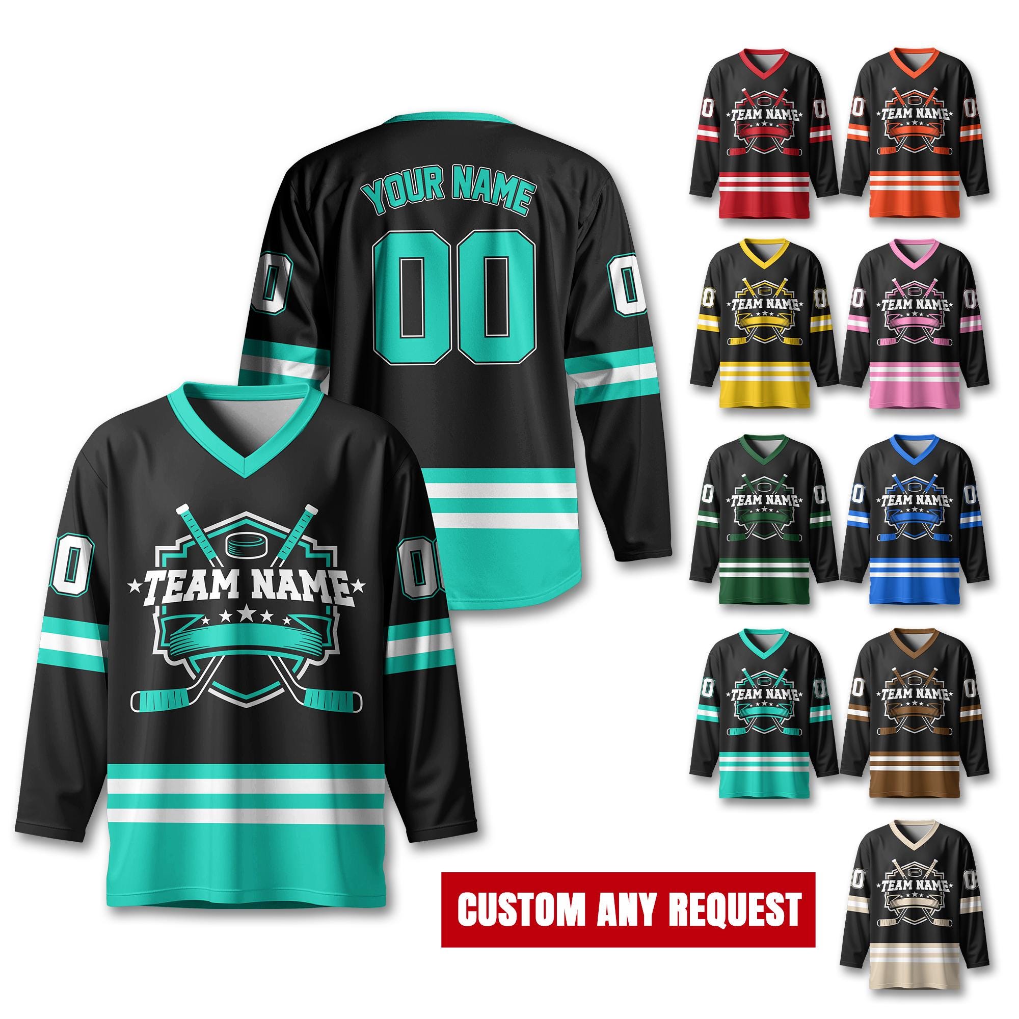 Custom Unisex Jersey Hockey Personalized Team Name Number And Logo, Custom V-Neck Sports Hockey Jersey for Men Women Gift For Hockey Fans