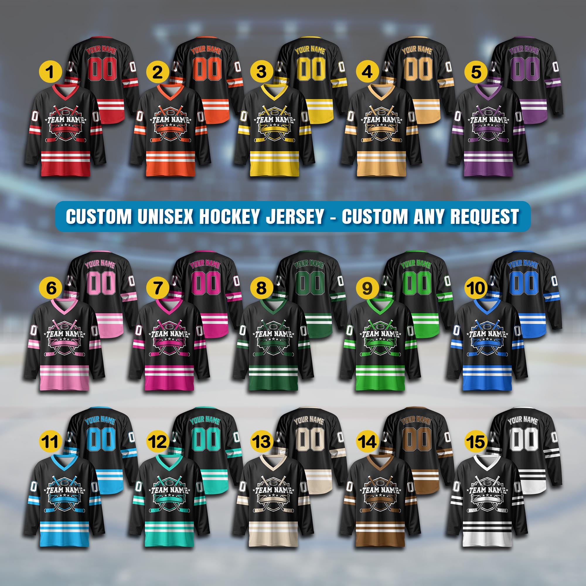 Custom Unisex Hockey Jersey, Custom Team Name Number And Logo, Personalized V-Neck Sports Hockey Jersey for Men Women, Gift For Hockey Fans