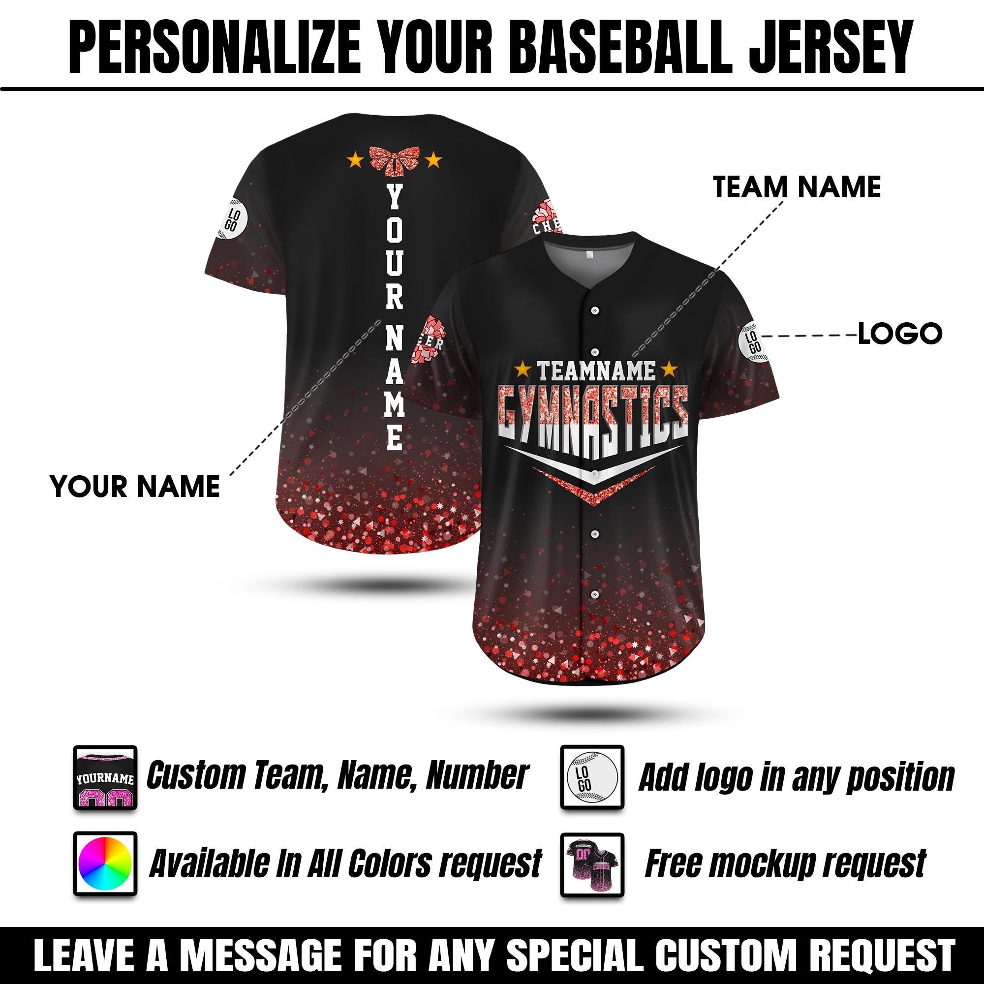 Personalized Team Name Glitter Cheer Baseball Jersey, Custom Cheerleading Shirt for Cheer Mom, Dance Team Gift in bulk, Matching Jersey Gift