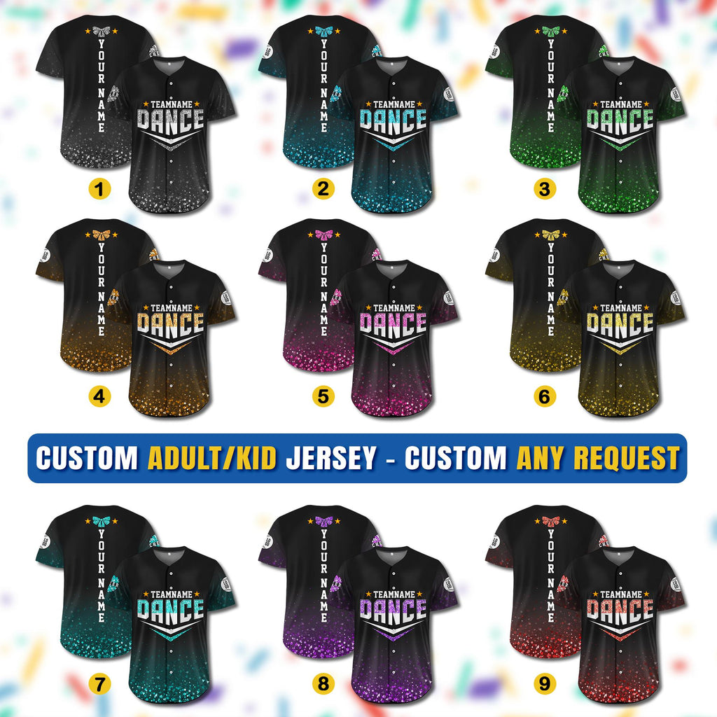 Personalized Sparkle Dance Mom Baseball Jersey,Custom Team Cheer Shirt Glitter Dance Squad Outfit,Matching Cheerleading Jersey for Adult Kid