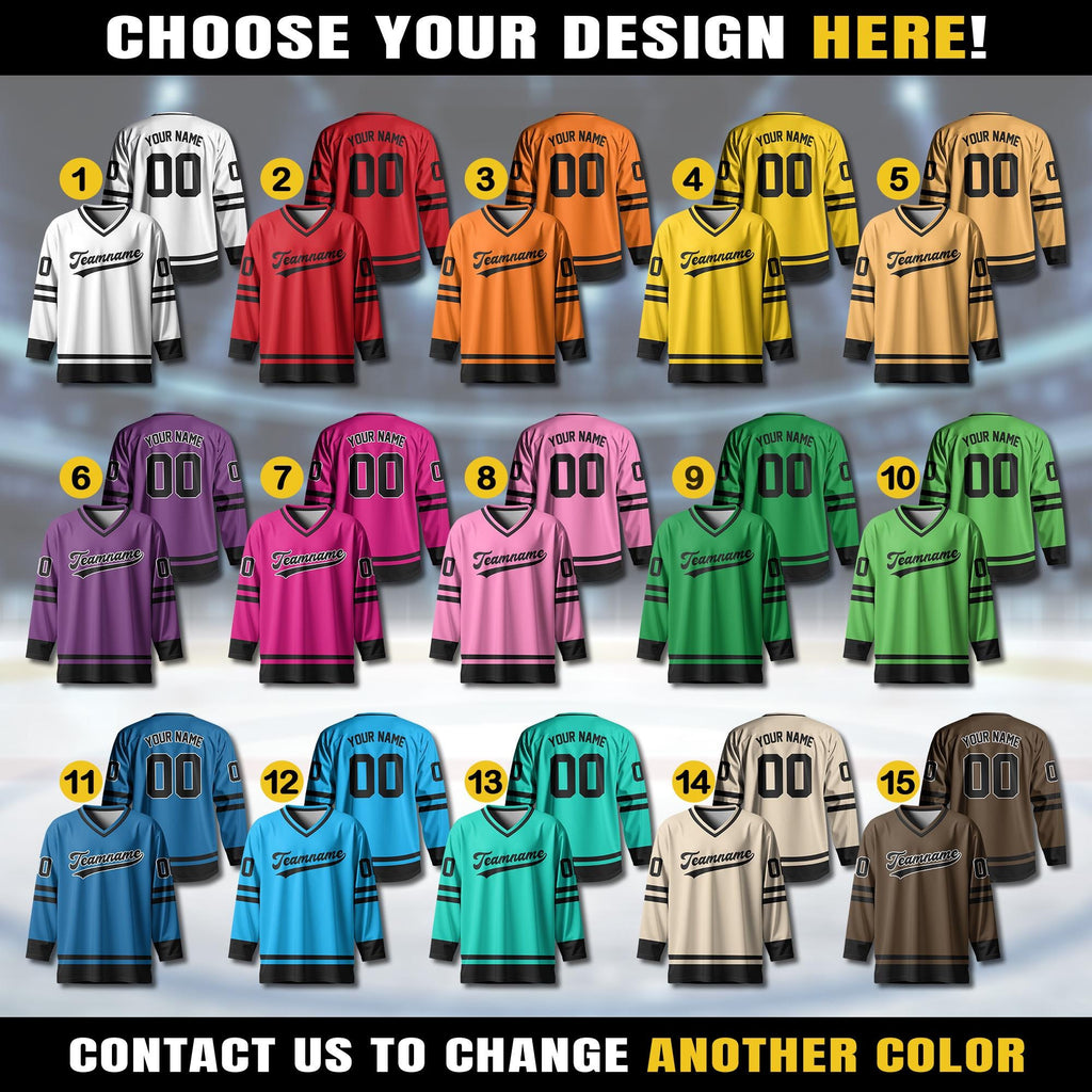 Custom Team Name Number And Logo Hockey Jersey, Personalized V-Neck Sports Hockey Jersey for Men Women Youth, Hockey Gift For Hockey Fans