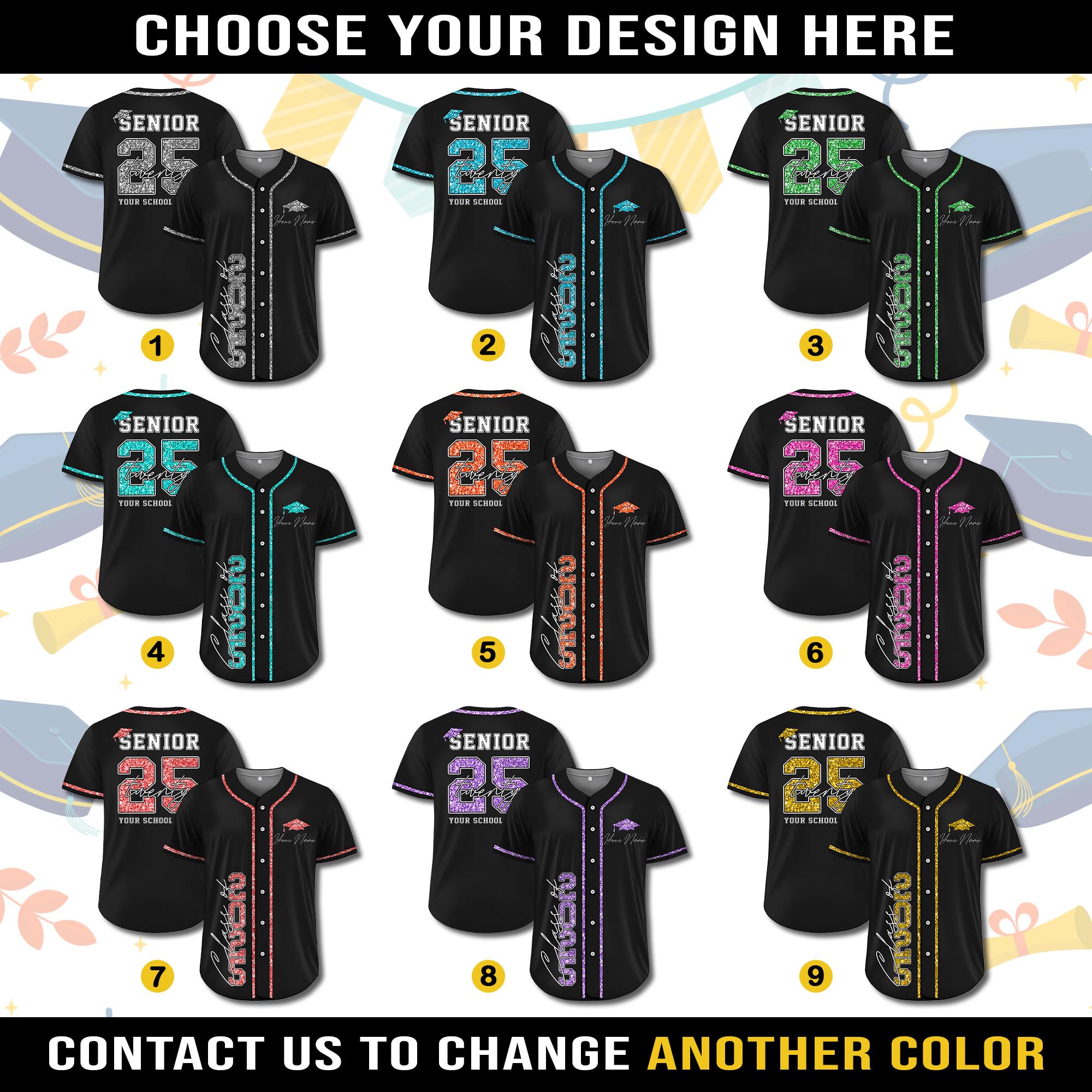 Custom Senior 2025 Baseball Jersey For Men Women Youth Kid, Personalized Glitter Class of 2025 Shirt, High School Graduation Family Matching