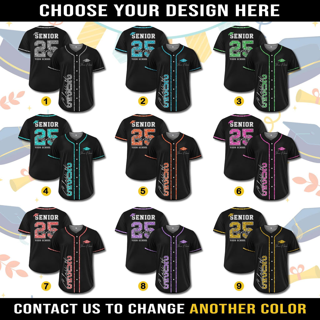 Custom Senior 2025 Baseball Jersey For Men Women Youth Kid, Personalized Glitter Class of 2025 Shirt, High School Graduation Family Matching