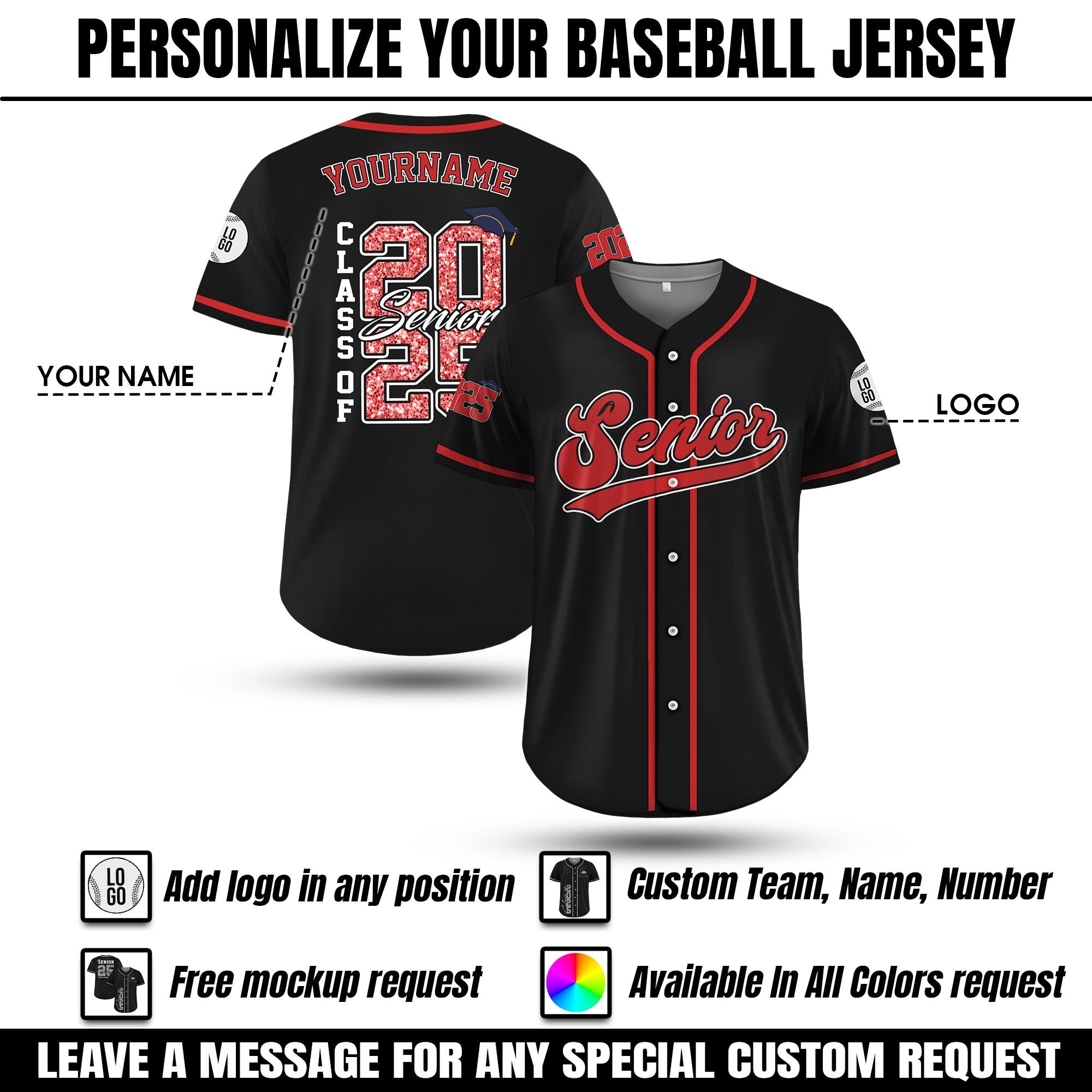 Custom Senior 2025 Baseball Jersey, Personalized High School Graduation Shirt, Class of 2025 College Senior Gift, Graduation College Jersey