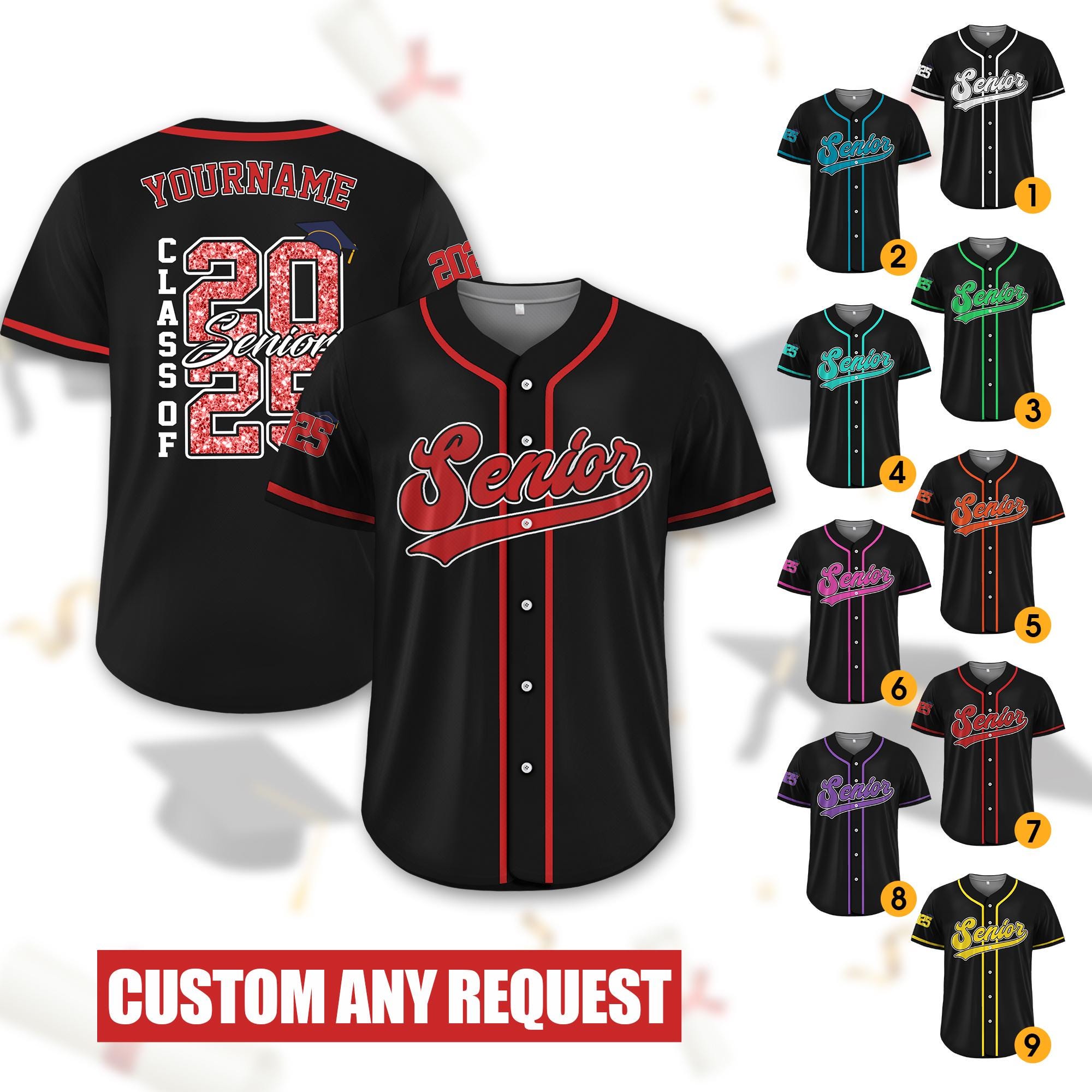 Custom Senior 2025 Baseball Jersey, Personalized High School Graduation Shirt, Class of 2025 College Senior Gift, Graduation College Jersey