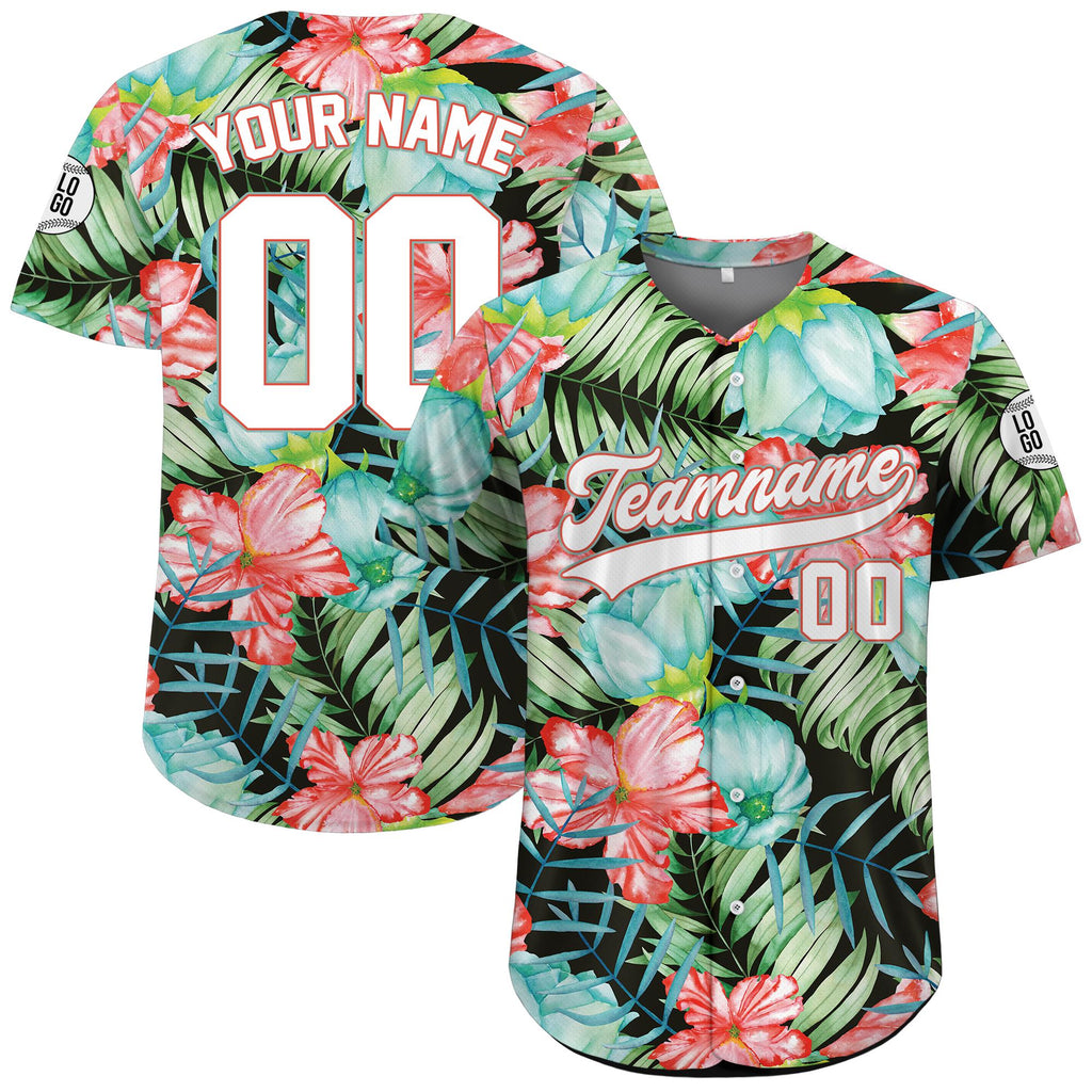 Custom Hawaiian Baseball Jersey with Team Name Number Logo, Personalized Hawaii Floral Shirt for Men Women Youth Preschool Button Shirt