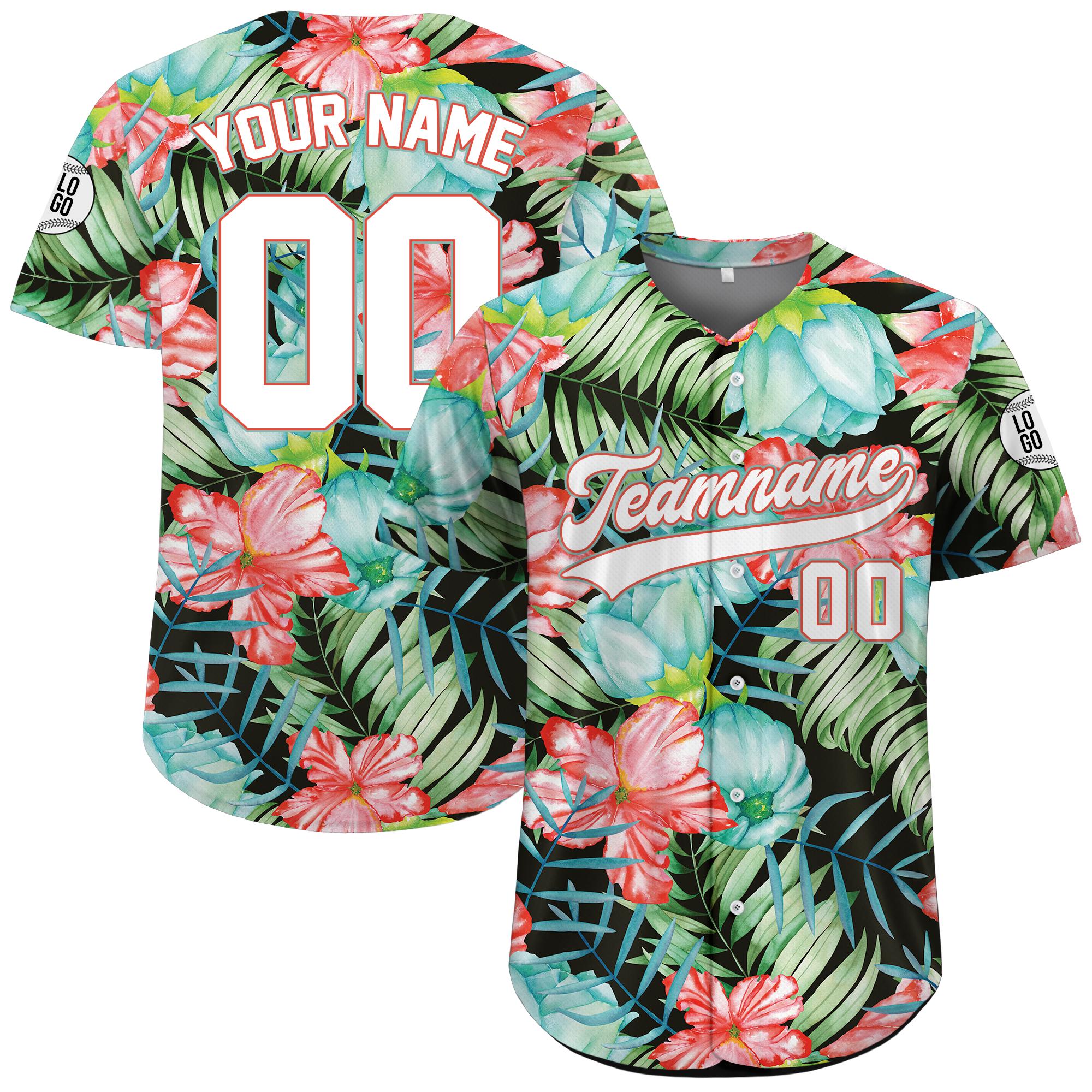 Custom Hawaiian Baseball Jersey with Team Name Number Logo, Personalized Hawaii Floral Shirt for Men Women Youth Preschool Button Shirt