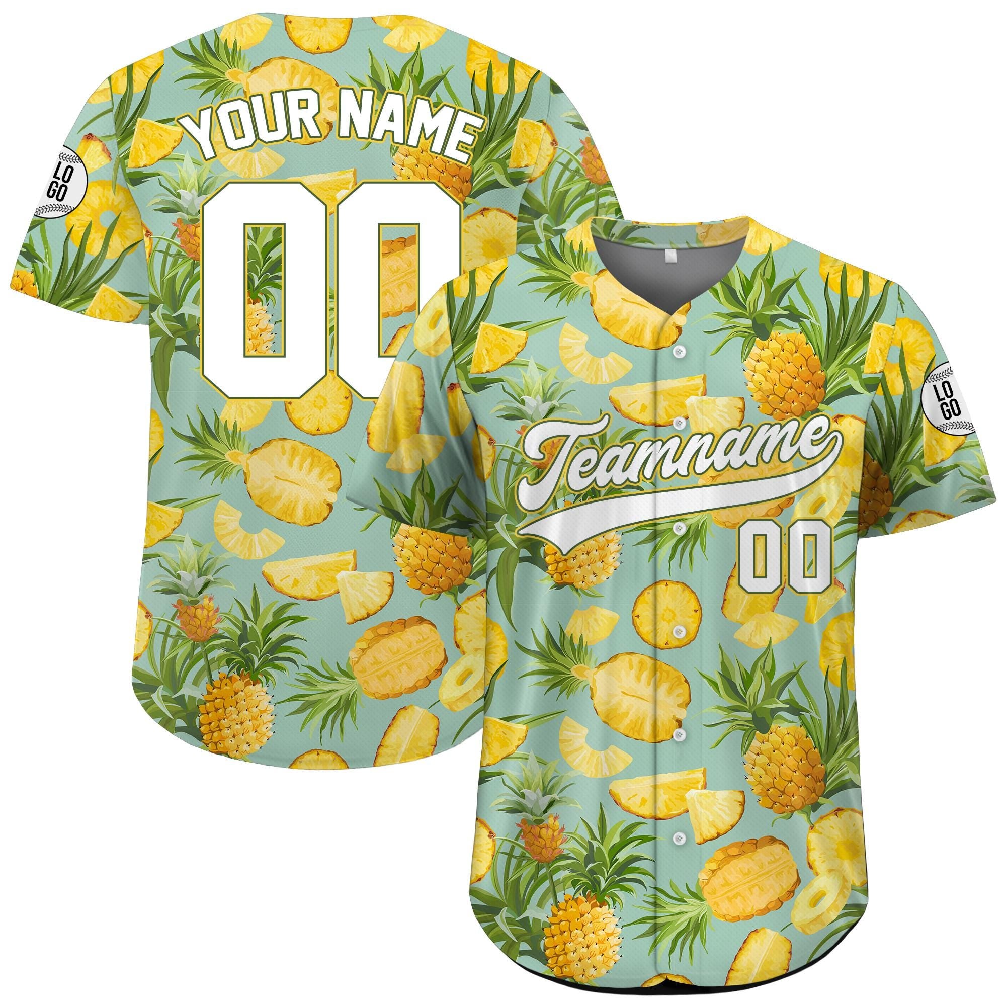 Custom Hawaiian Baseball Jersey with Team Name Number Logo, Custom Name Tropical Palm Trees Baseball Jersey, Beach Summer Vacation Jersey