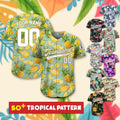 Custom Hawaiian Baseball Jersey with Team Name Number Logo, Custom Name Tropical Palm Trees Baseball Jersey, Beach Summer Vacation Jersey