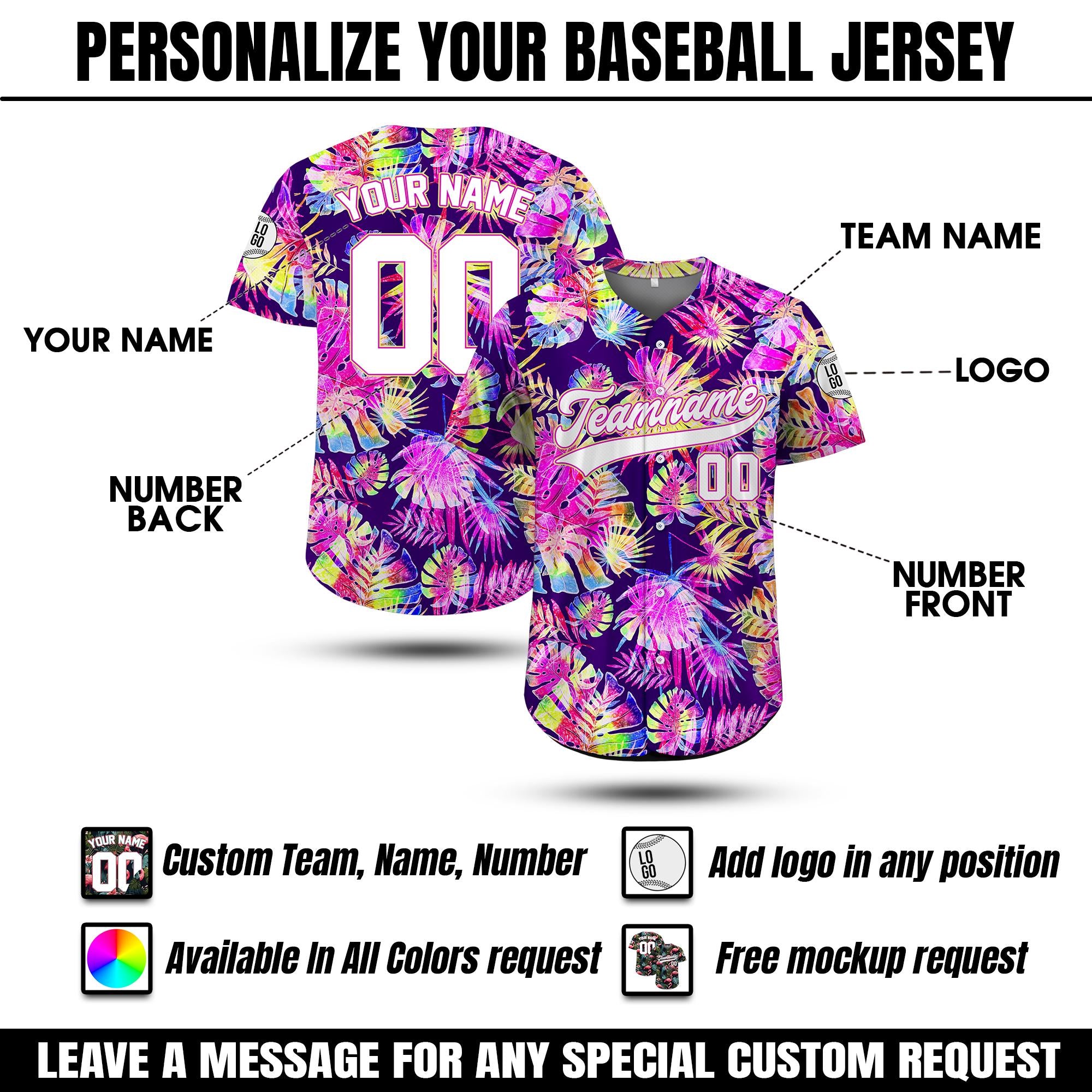 Personalized Team Name Number Logo Hawaiian Baseball Jersey For Men Women Youth Kid, Custom Bachelor Party Shirts, Family Matching Jersey