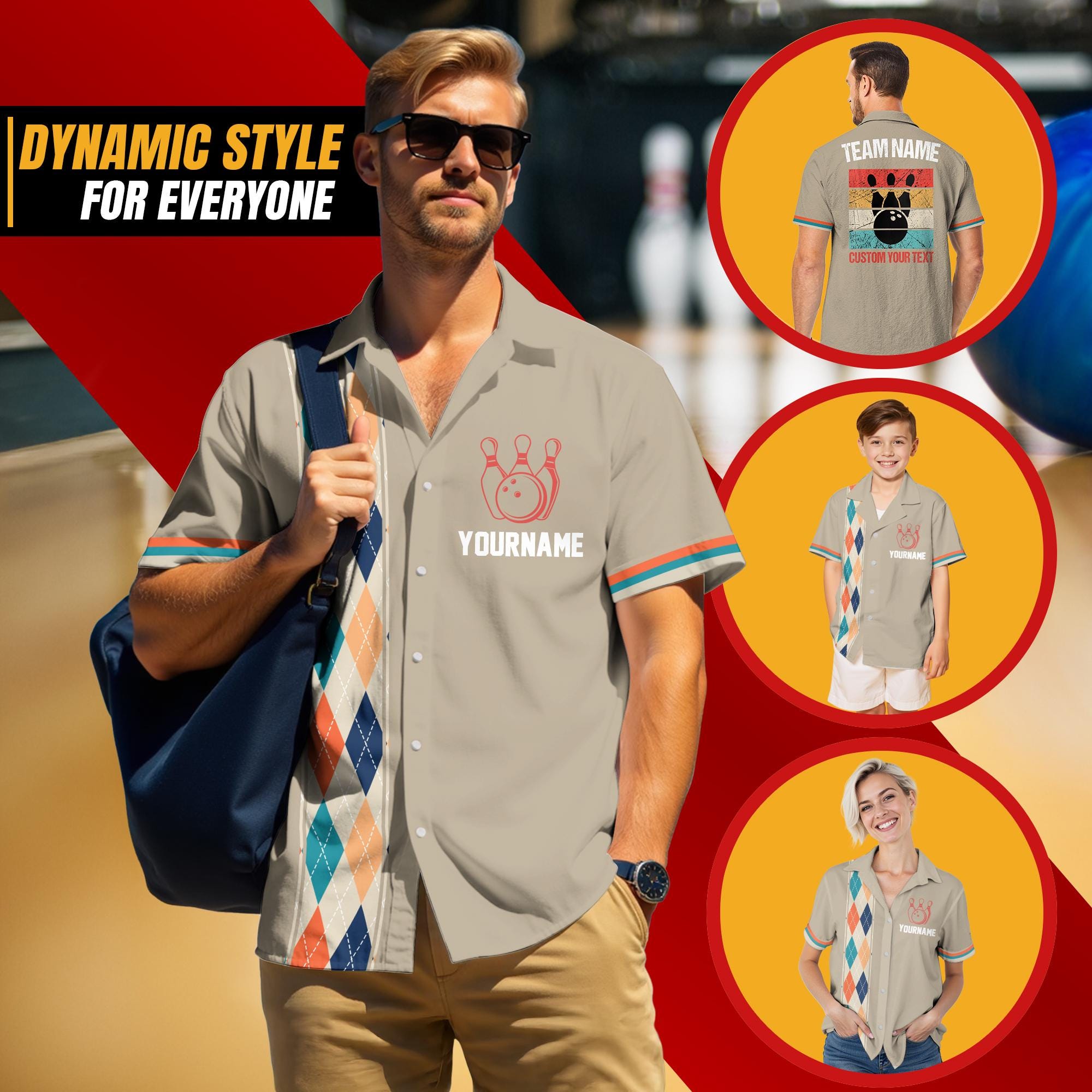 Personalized Retro Bowling Hawaiian Jersey, Custom Team Name Bowler Button Down Shirt, Matching Bowling Team Shirt, Bowling Lovers Gift