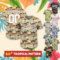 Personalized Hawaiian Baseball Jersey with Team Name Number Logo, Custom Beach Vacation Tropical Pattern Jersey, Leaf Shirt Matching Jersey