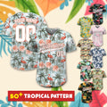 Custom Hawaiian Baseball Jersey with Team Name Number Logo, Custom Adult Kid Beach Vacation Tropical Jersey, Leaf Shirt Matching Jersey