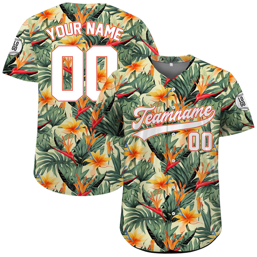 Personalized Hawaiian Baseball Jersey with Team Name Number Logo, Custom Beach Vacation Tropical Pattern Leaf Matching Family Jersey Shirt