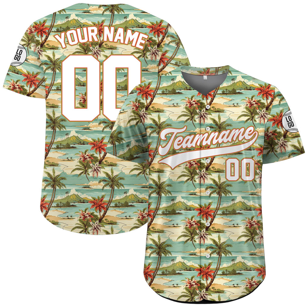 Personalized Hawaiian Baseball Jersey for Adult Youth Kid with, Custom Team Name Number Flower Beach Vacation Tropical Matching Jersey