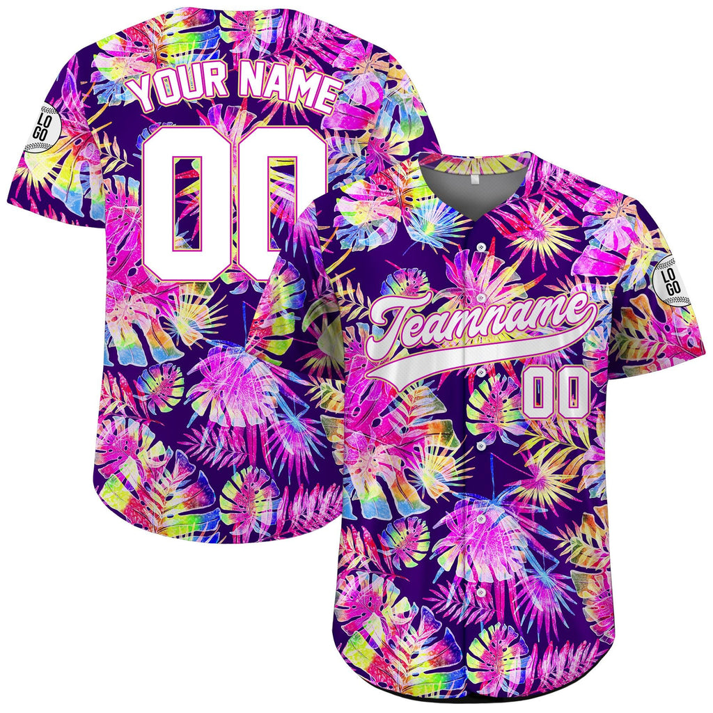 Personalized Hawaiian Baseball Jersey for Adult Youth Kid with, Custom Team Name Number Flower Beach Vacation Tropical Matching Jersey