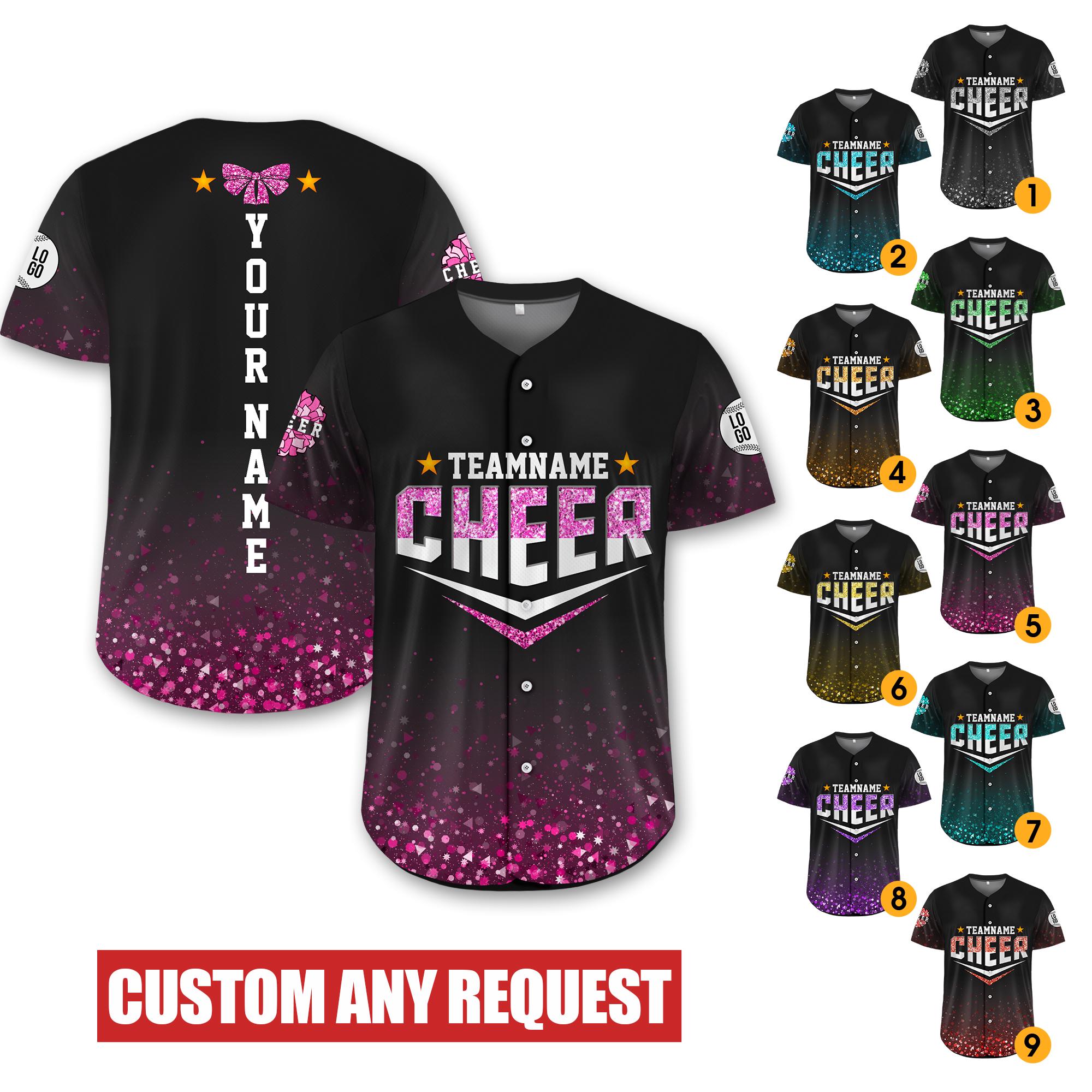 Custom Name Glitter Team Baseball Jersey, Personalized Cheer Shirt with Team Name, Dance Team Outfit, Cheer Mom Gift, Gymnastics Fan Shirt