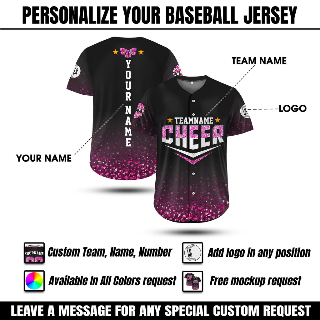 Custom Name Glitter Team Baseball Jersey, Personalized Cheer Shirt with Team Name, Dance Team Outfit, Cheer Mom Gift, Gymnastics Fan Shirt