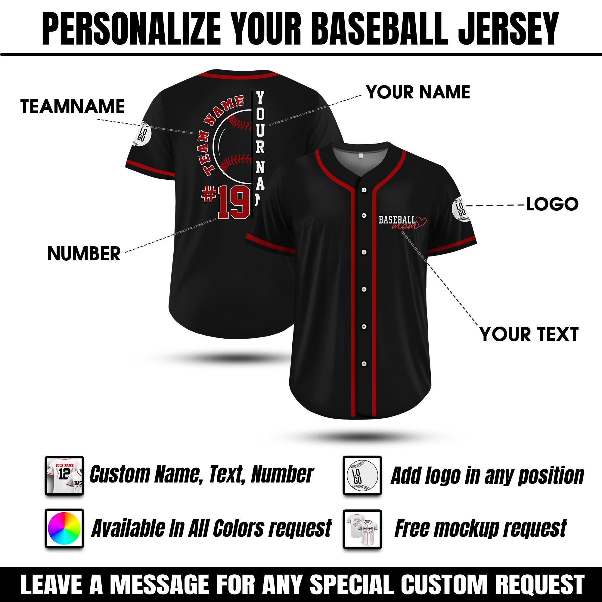 Personalized Team Name Number Mom Baseball Jersey, Custom Mothers Day Baseball Jersey Shirt, Cheer Mom Gift for Mom,Game Day Baseball Jersey