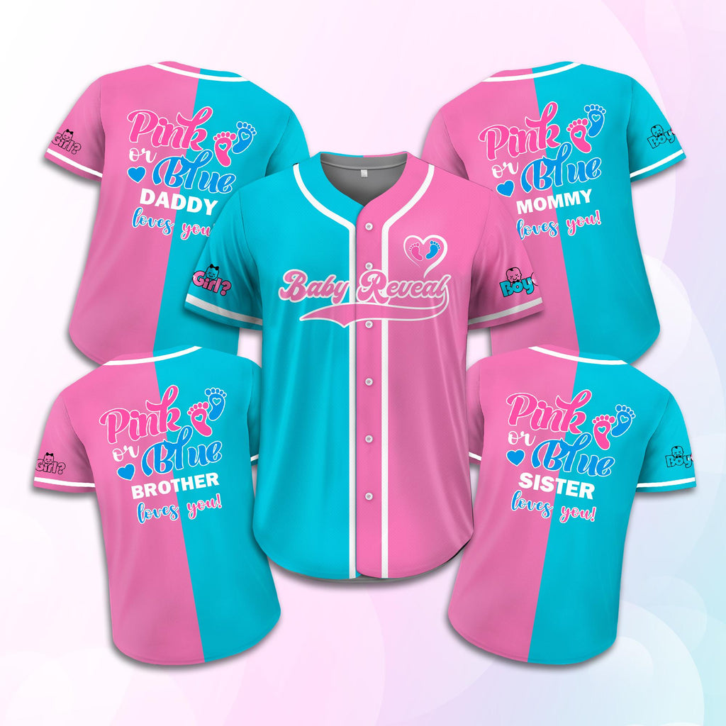 Personalized Baby Reveal Baseball Jersey for Men Women Youth Kid, Custom Gender Reveal Jersey, Family Matching Outfits, Reveal Party Jersey