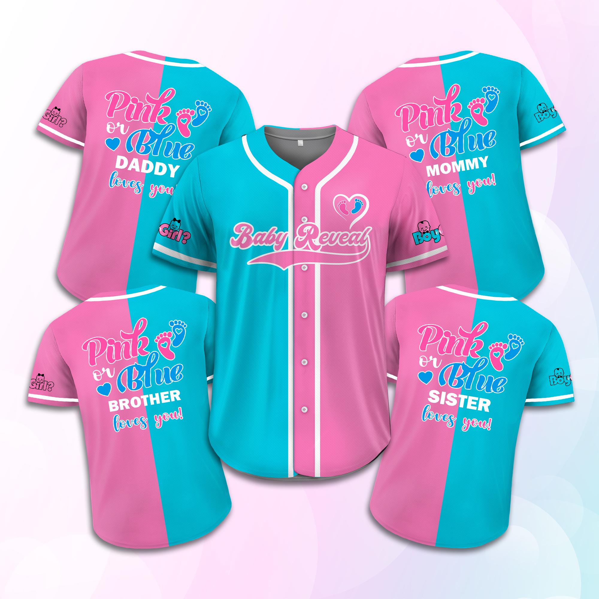 Personalized Baby Reveal Baseball Jersey for Men Women Youth Kid, Custom Gender Reveal Jersey, Family Matching Outfits, Reveal Party Jersey