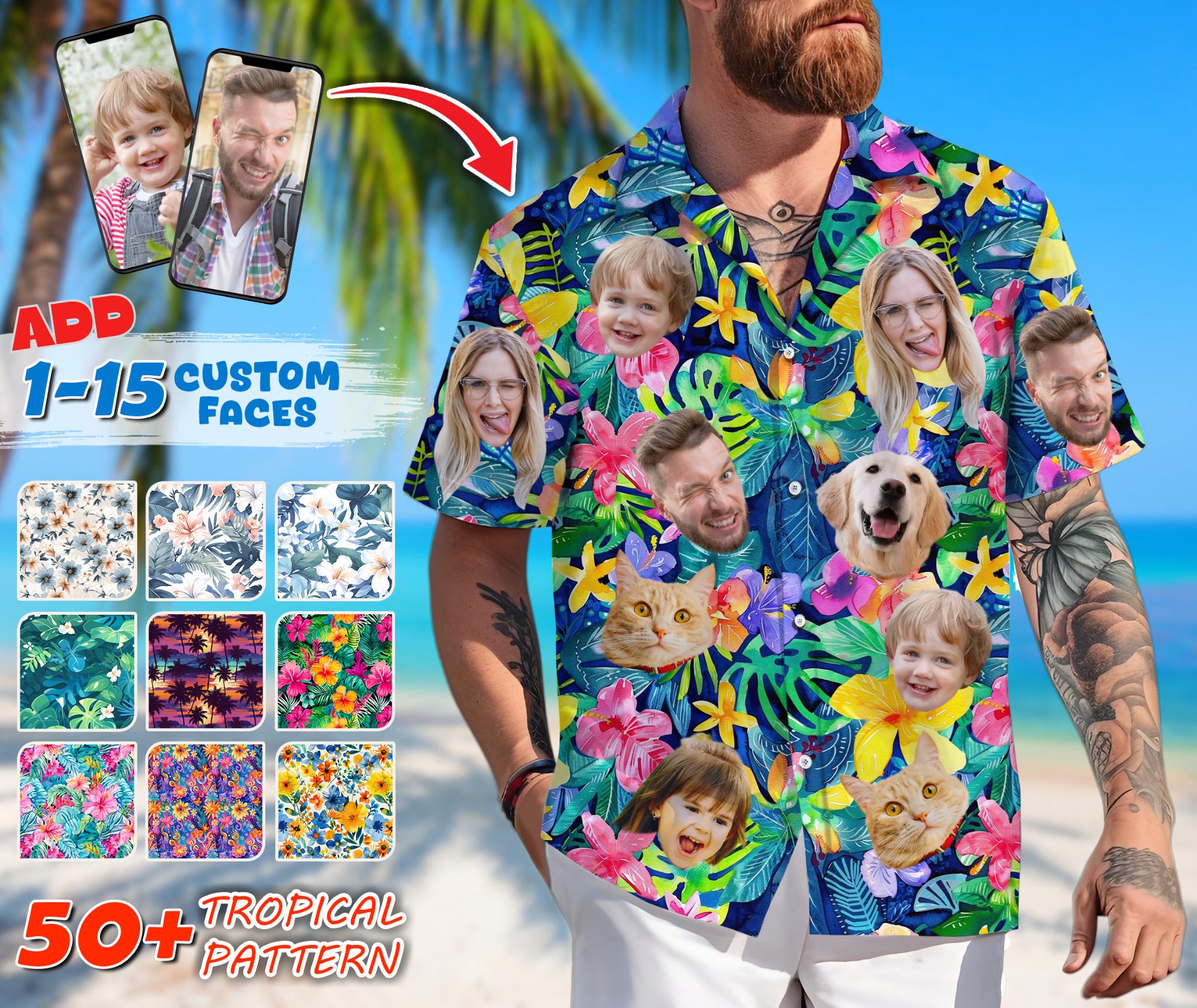 Personalized Hawaiian Shirt with Face, Custom Hawaiian Shirt with Photo, Gifts for Girlfriend Boyfriend, Tropical Beach Button Down Shirt